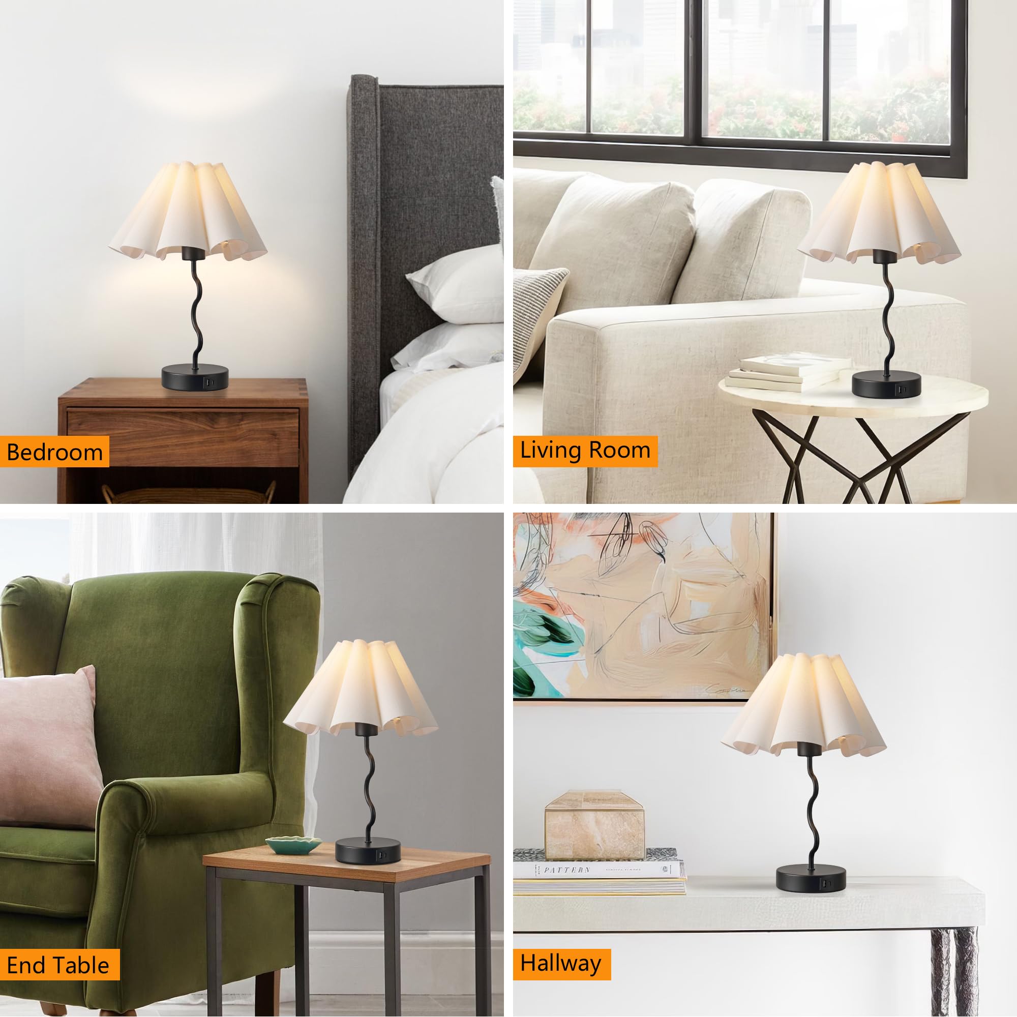 EOEYYOYB Pleated Table Lamp, Linen Lampshade, Modern Design, Black, Model 2097, Ideal for Bedroom and Home Office Decor