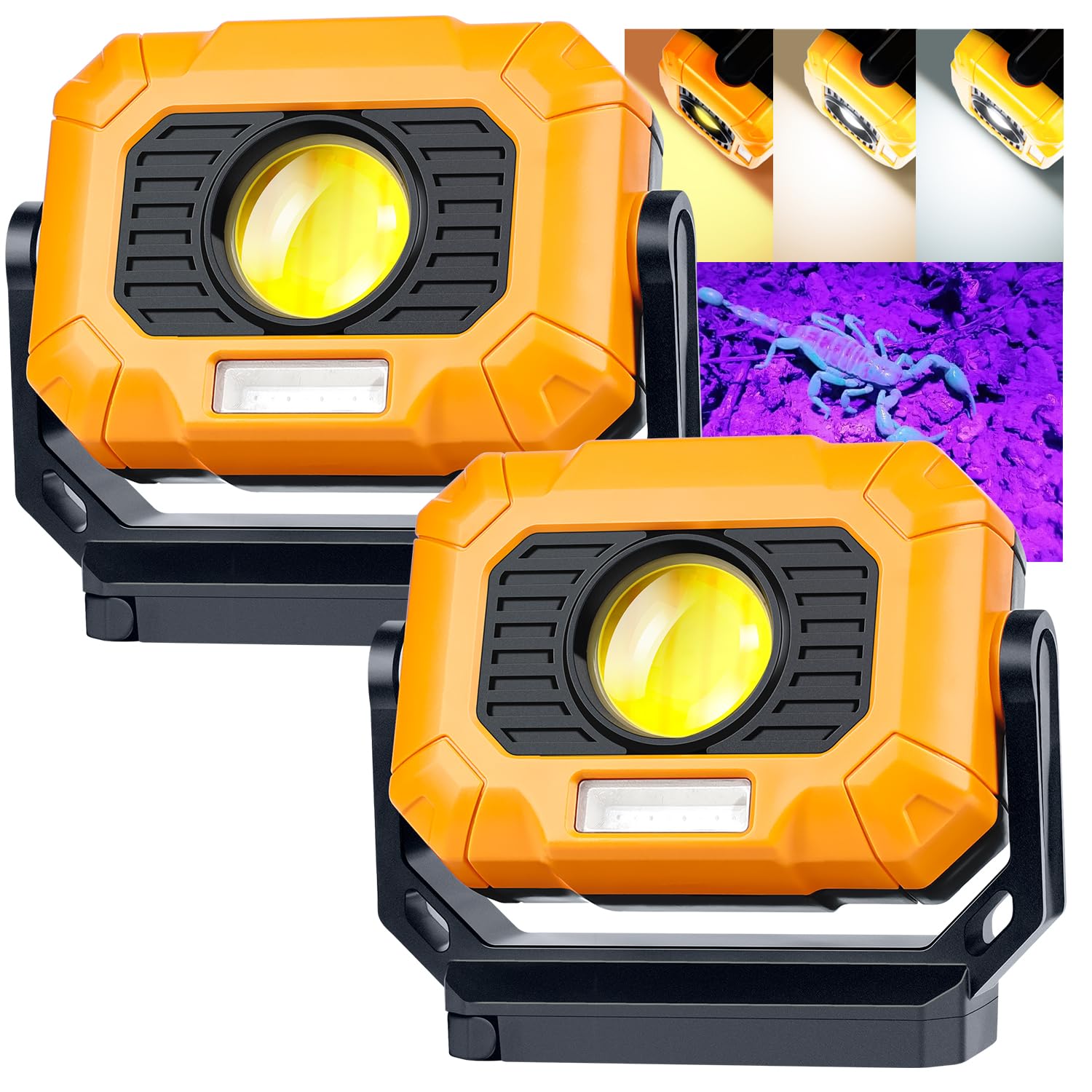Adelante 2Pack Magnetic Work Light Rechargeable, 1500Lm Led Work Light, Flashlight With 360° Rotating Stand 3 Color Temperature 6 Modes Waterproof Bright Flood Light For Mechanic And Working(2Pack)