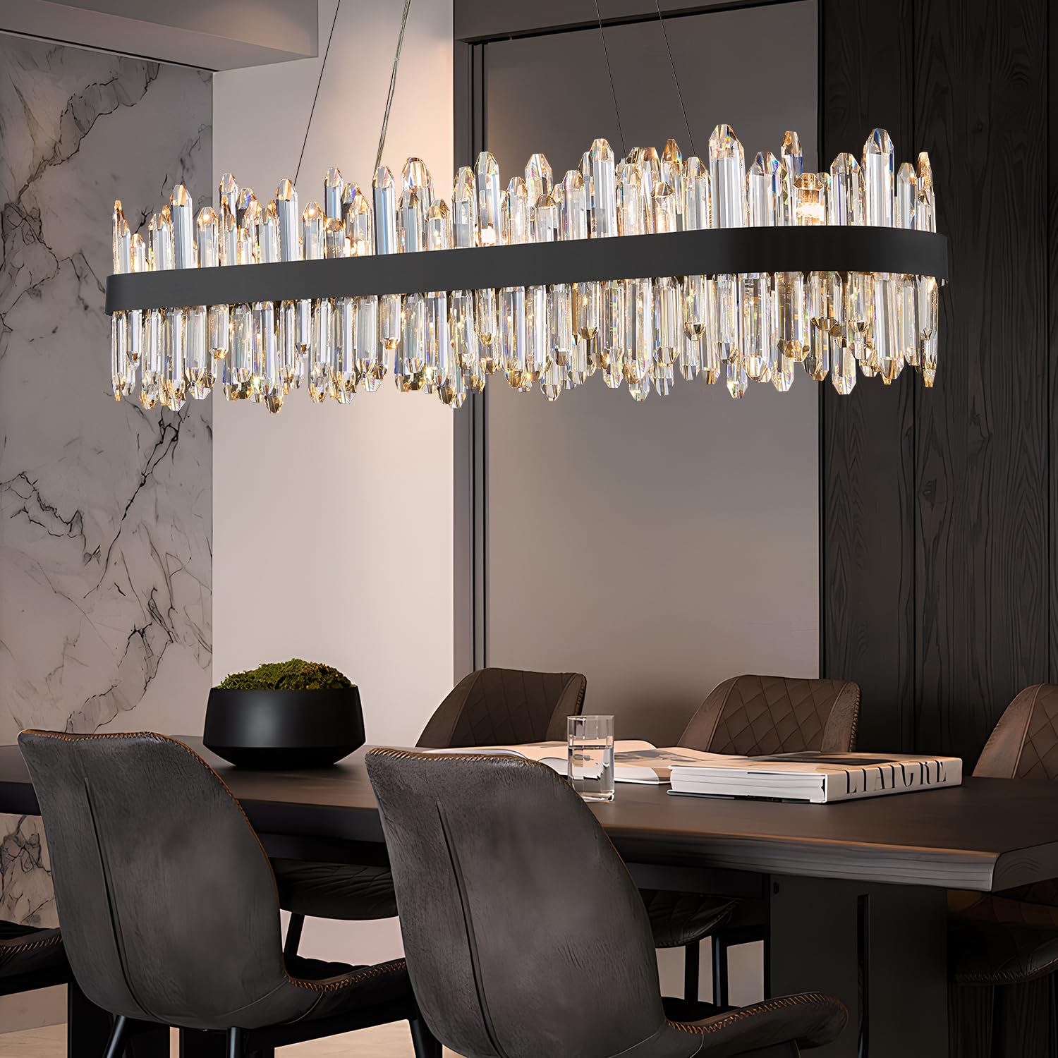 Lizztree Black Oval Crystal Chandelier L45.3 Inch, 24-Lights Chandeliers Modern Crystal Chandelier Pendant Light Fixture G9 Ligh