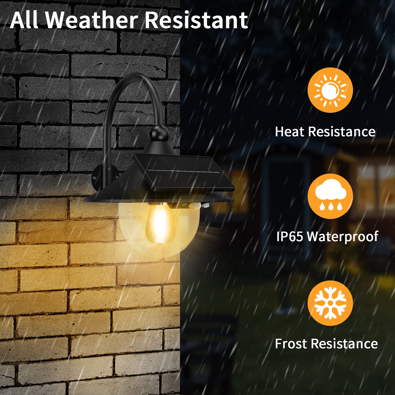 Auzev Solar Lanterns Outdoor Wall Light, 3 Modes, Motion Sensor, Waterproof, Black-2Pack