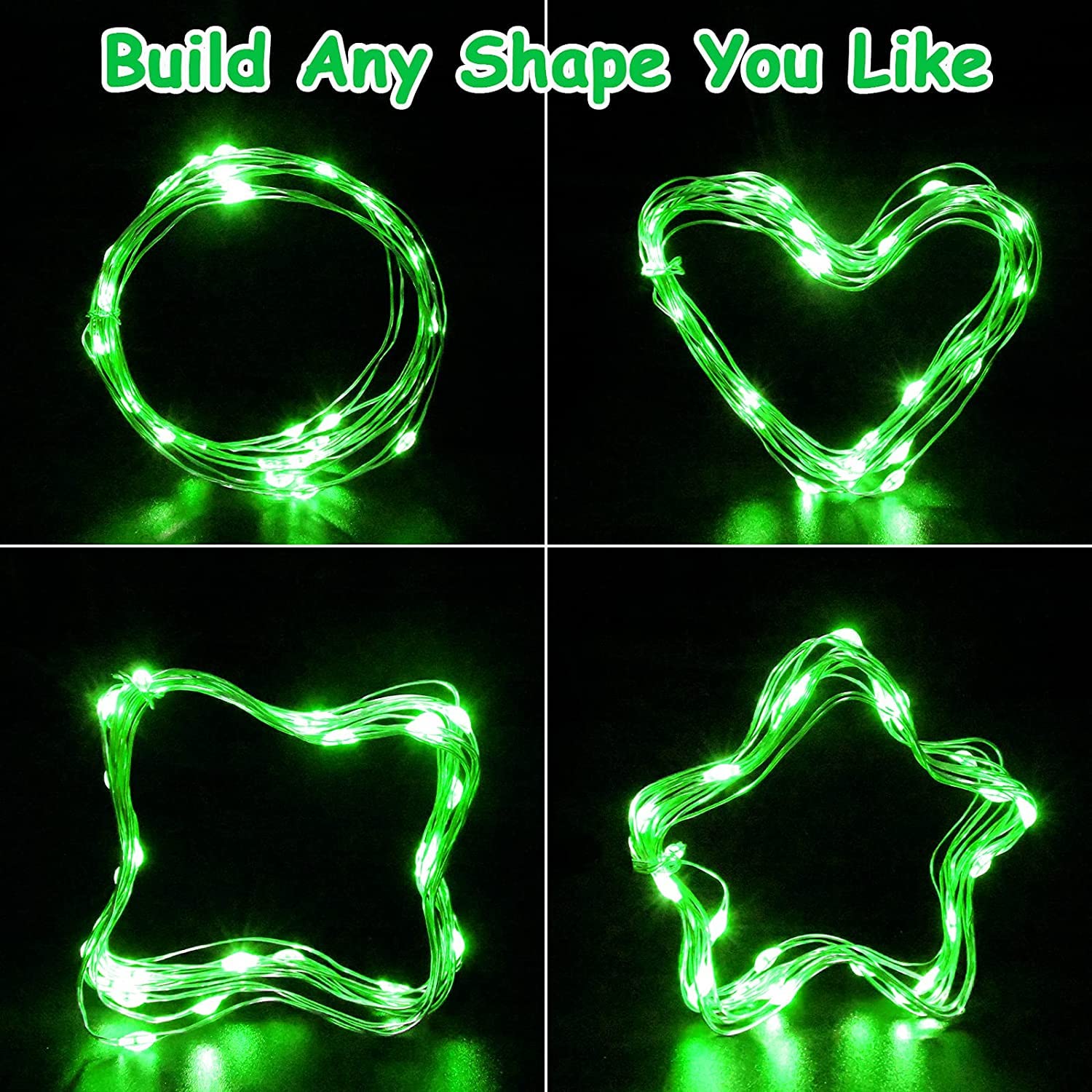 BOLWEO Green Battery Operated String Lights, St. Patricks Day Decoration Waterproof 10Ft Silver Copper Wire 30 LED Diwali Hallo