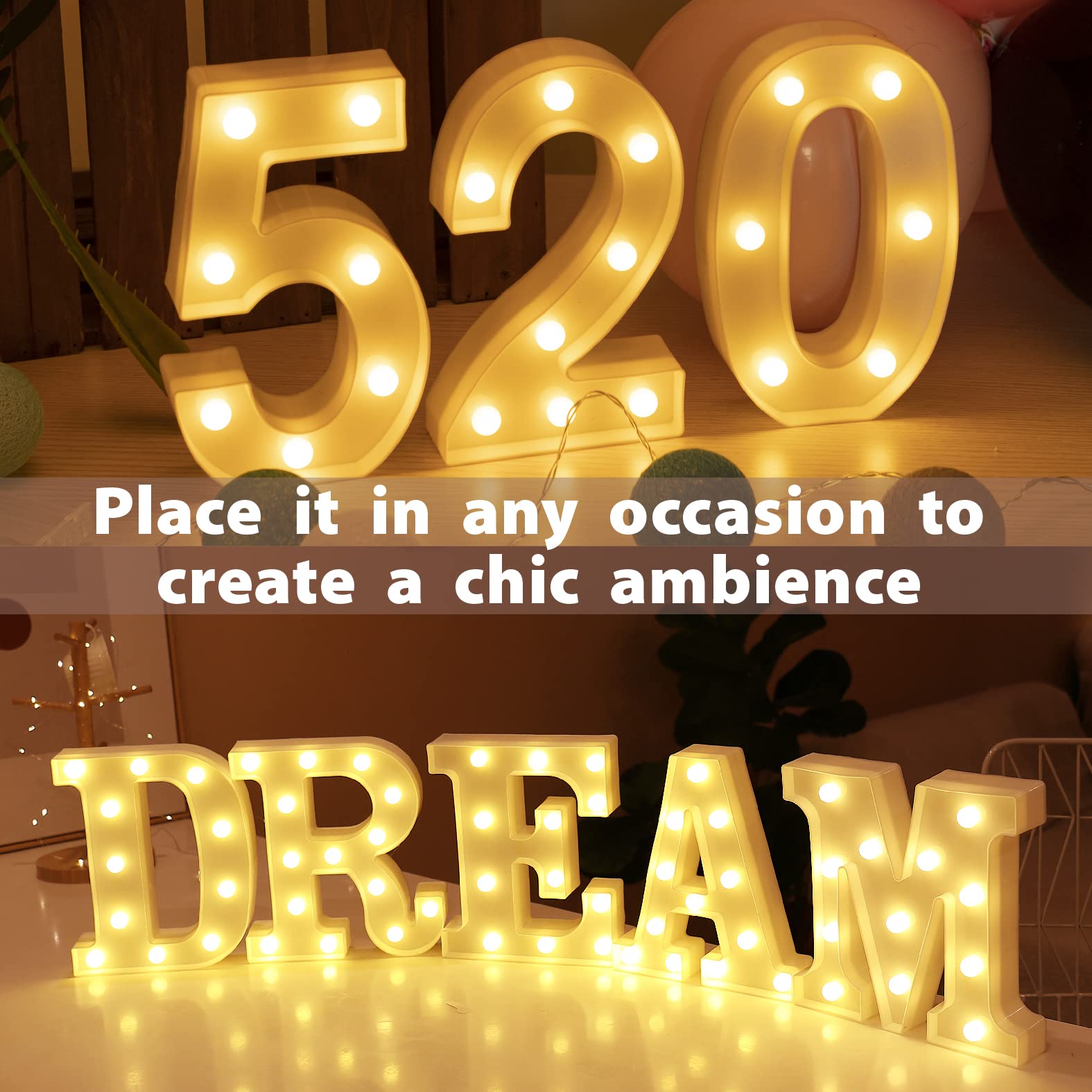 Hxweiye Led Marquee Number Lights Sign - Warm White - 26 Letters & 10 Numbers - Battery Powered Decor For Parties & Birthdays