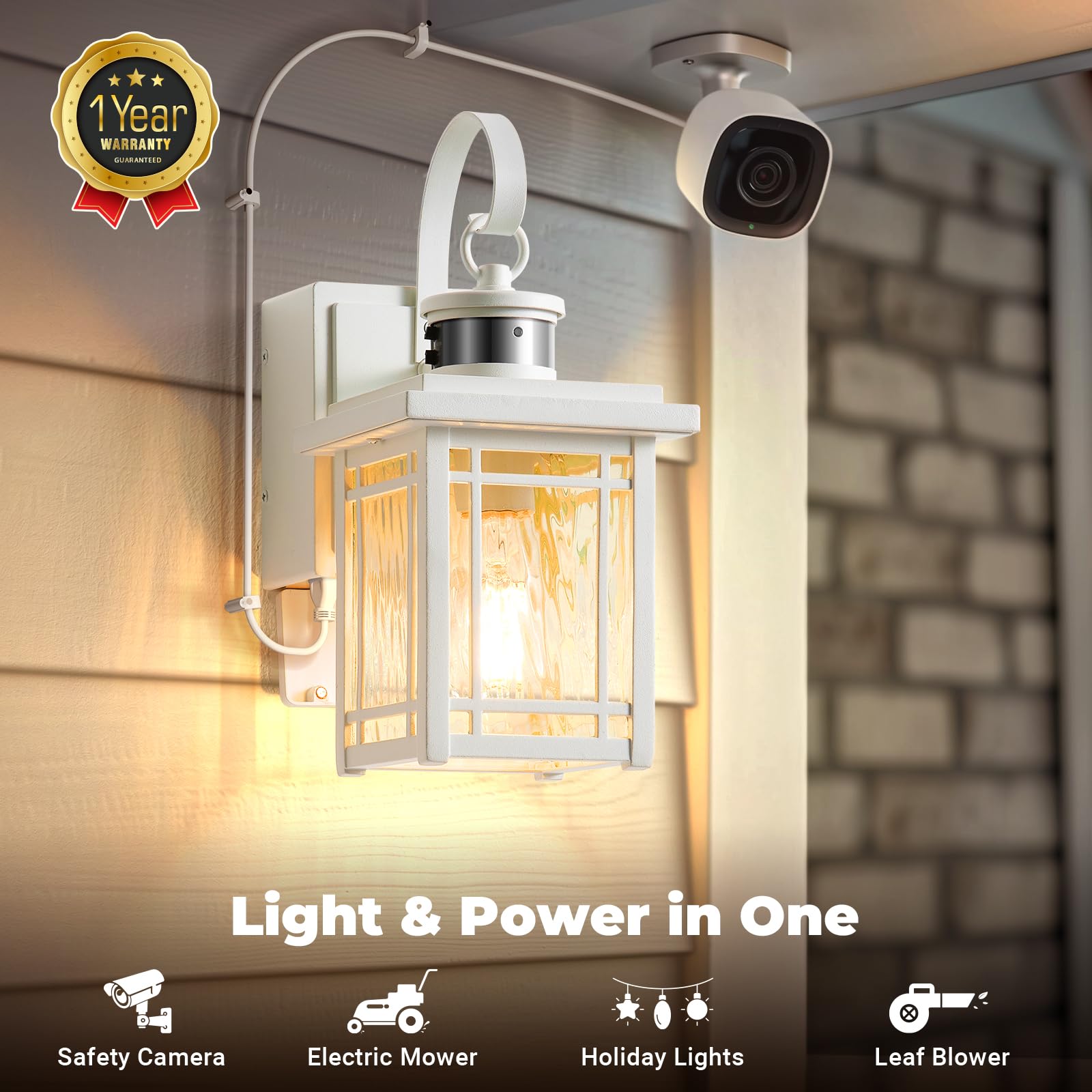 Opaxis Outdoor Wall Light With Gfci Outlet  2-Pack Motion Sensor Exterior Lighting Fixtures Wall Mount  White Front Porch Lantern Wall Sconce  Outdoor Garage Lights With Adjustable Sense Range