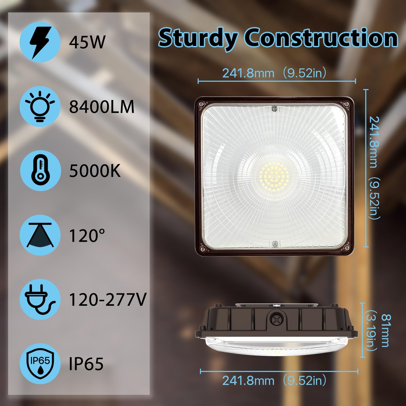 HYPERLITE 45W LED Canopy Light 4-Pack, 6300LM, 5000K Daylight, Bronze, IP65 Waterproof, Model CN-MS-45W-