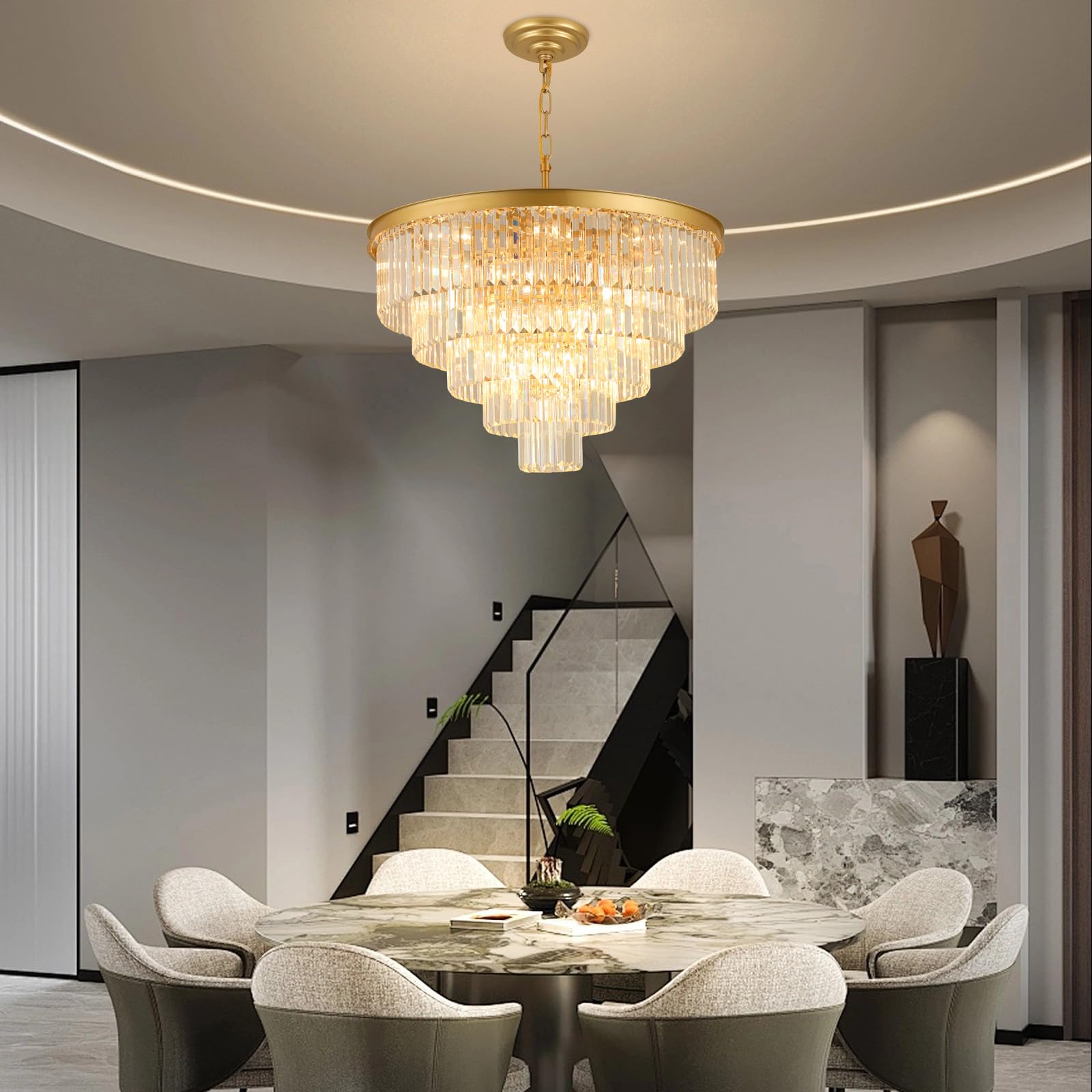 Crystal Chandeliers For Dining Room Lights Fixture Over Table  20 Lights Gold Modern Chandeliers For Living Room  5-Tier Round Crystal Lighting Fixtures For Bedroom Entryway Kitchen Island D30 Inch