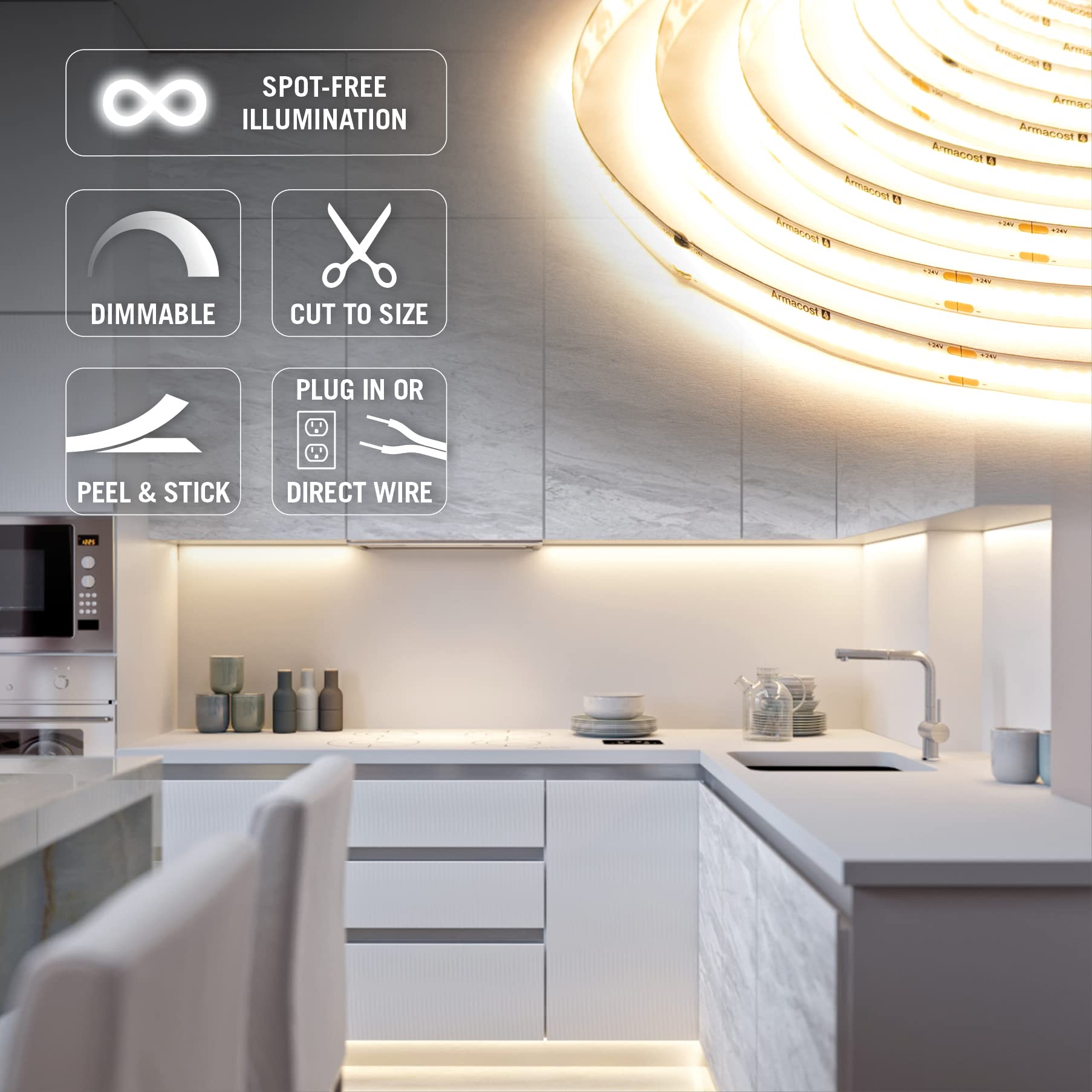Armacost Lighting 16ft COB LED Tape Light Kit with Remote - 3000K White, Plastic Material, Model 421504