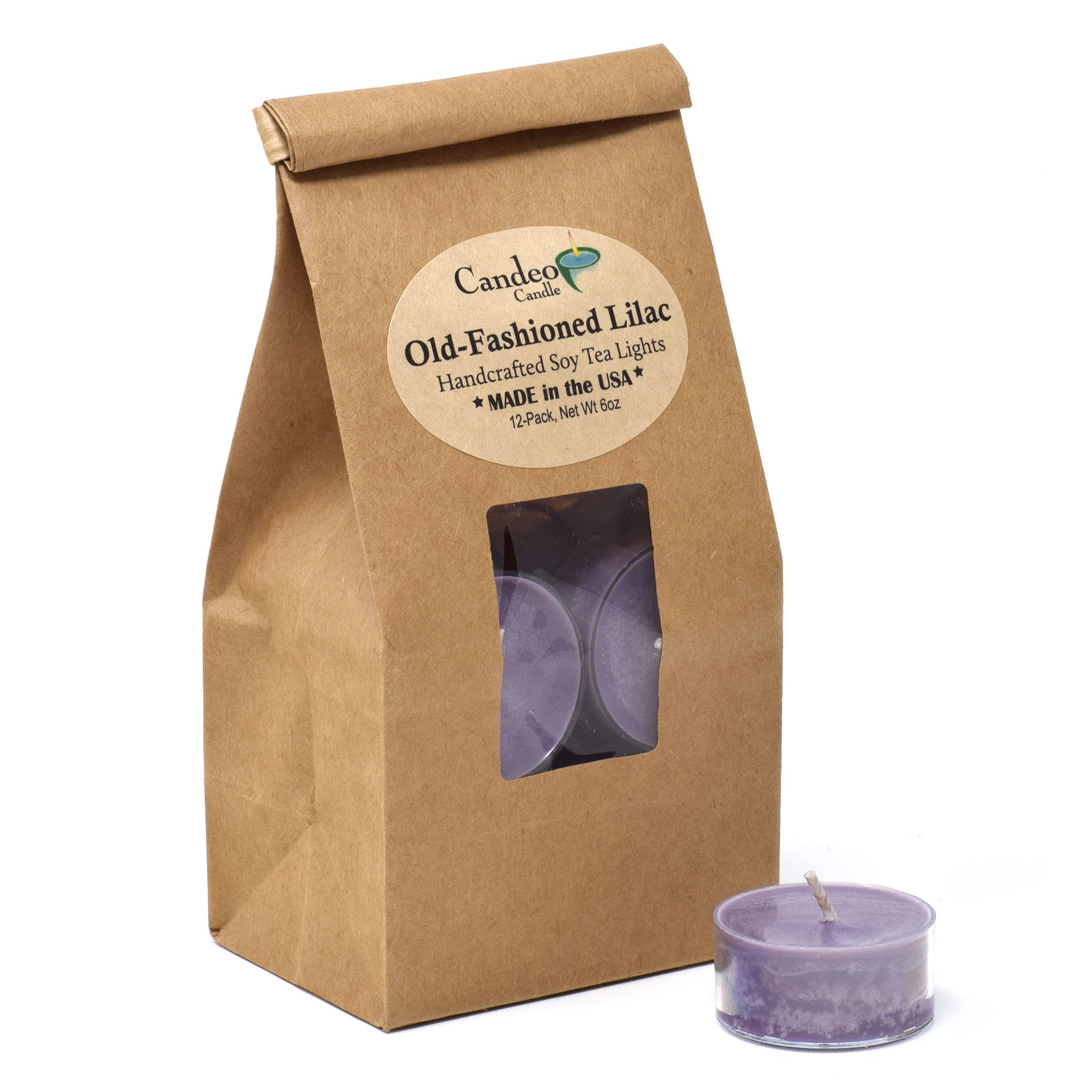 Old-Fashioned Lilac Scented - 12 Pack - Scented Tealight Candles - Soy Beeswax Blend - Handmade in The USA - Candeo Candle - Flo
