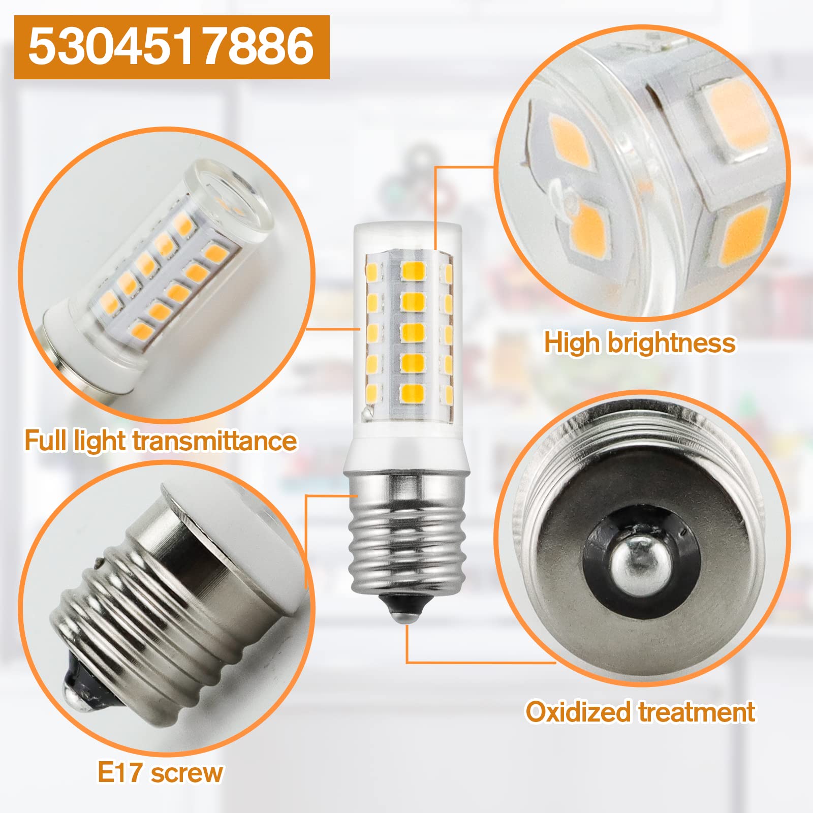 PANDEELS E17 3W LED Refrigerator Bulbs, KEID28A/KEL2811 Replacement, Pack of 2, White, AC100-130V
