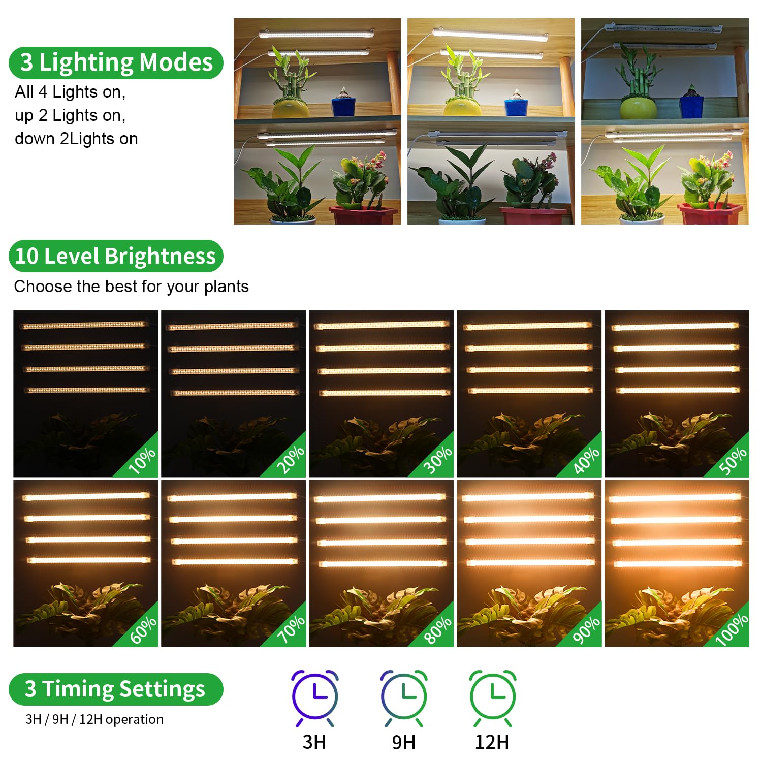 Rwntao Led Plant Growing Lamp, 3000K Full Spectrum Grow Light Strips For Indoor Plants With 3/9/12H Timer & 10 Dimmable Levels, Led Growth Light For Green House Hydroponics Succulent