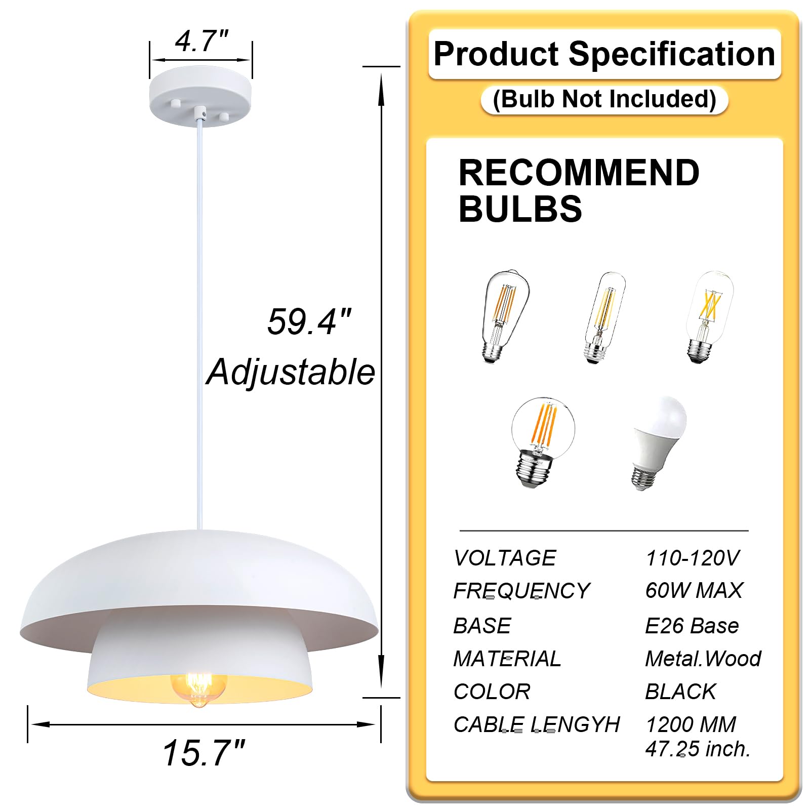 Lingkai 15.7" White Modern Pendant Light Fixtures, Kitchen Lighting Fixtures Ceiling Hanging Light Fixtures, Farmhouse Large Pendant Light For Kitchen Island Lighting Hanging Lamp