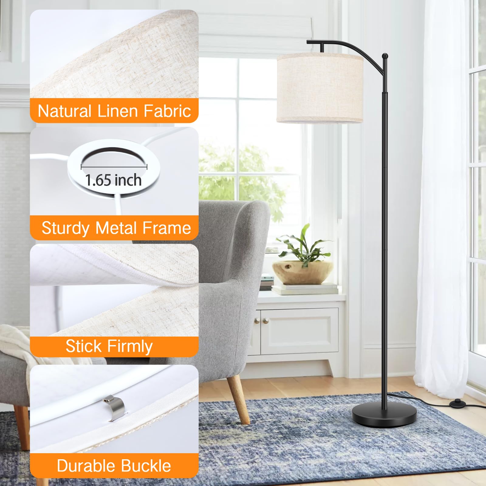 Outon Beige Drum Lamp Shades For Floor Lamps, 13'' Top X 13'' Bottom X 10'' High, Easy To Assemble, Replacement Linen Lampshades