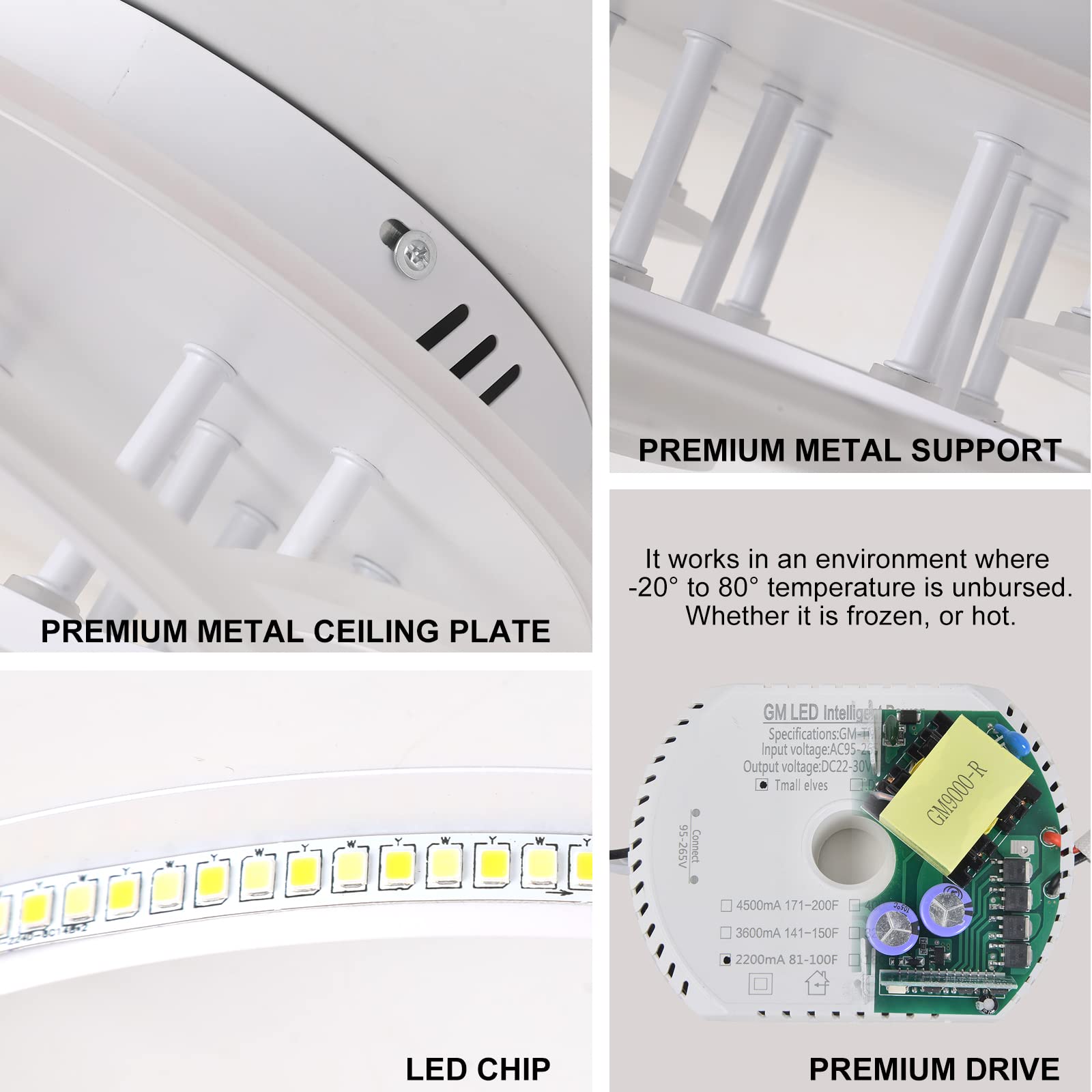 Stch Modern Led Flush Mount Ceiling Light Dimmable 80W, Ceiling Light Fixture With Remote, White 6 Rings Lighting Fixture Ceilin