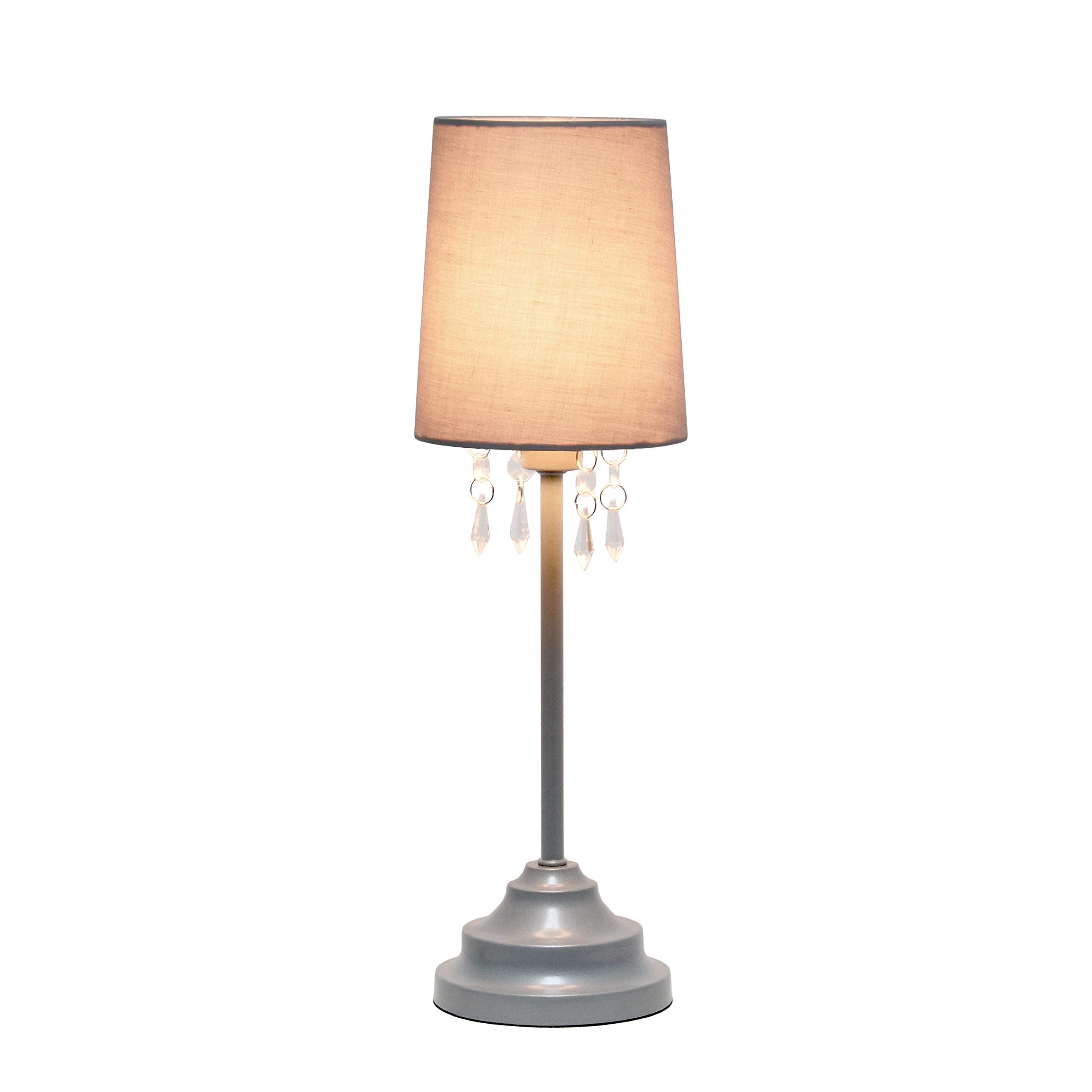 Simple Designs Lt3018-Gry Table Lamp With Fabric Shade And Hanging Acrylic Beads, Gray