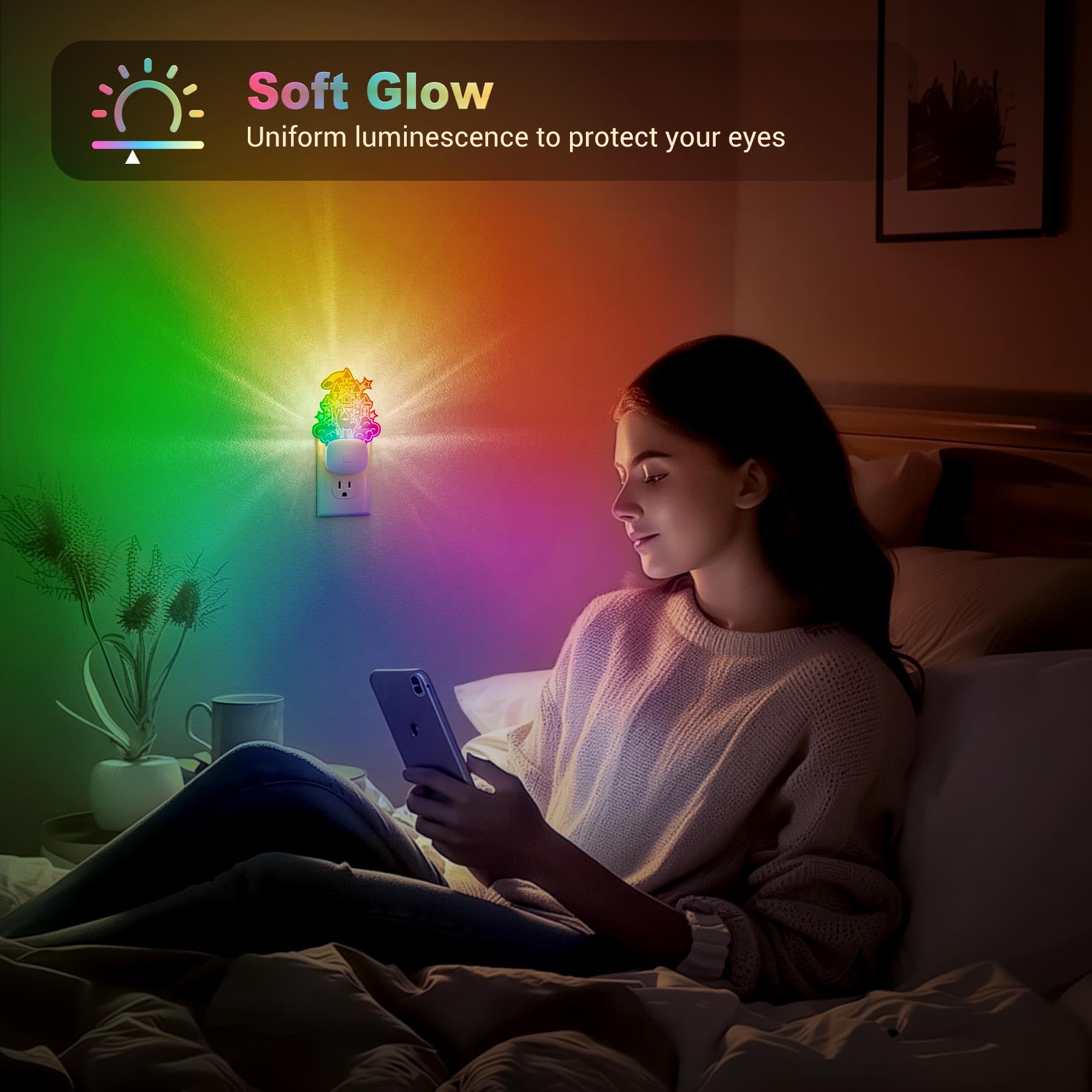 Jandcase Led Kids Night Light  2 Pack Plug In Night Light  10 Color Changing Castle Night Light With Dusk To Dawn Sensor  Acrylic Rgb Nightlight For Kids Girls Bedroom  Gifts For Girls