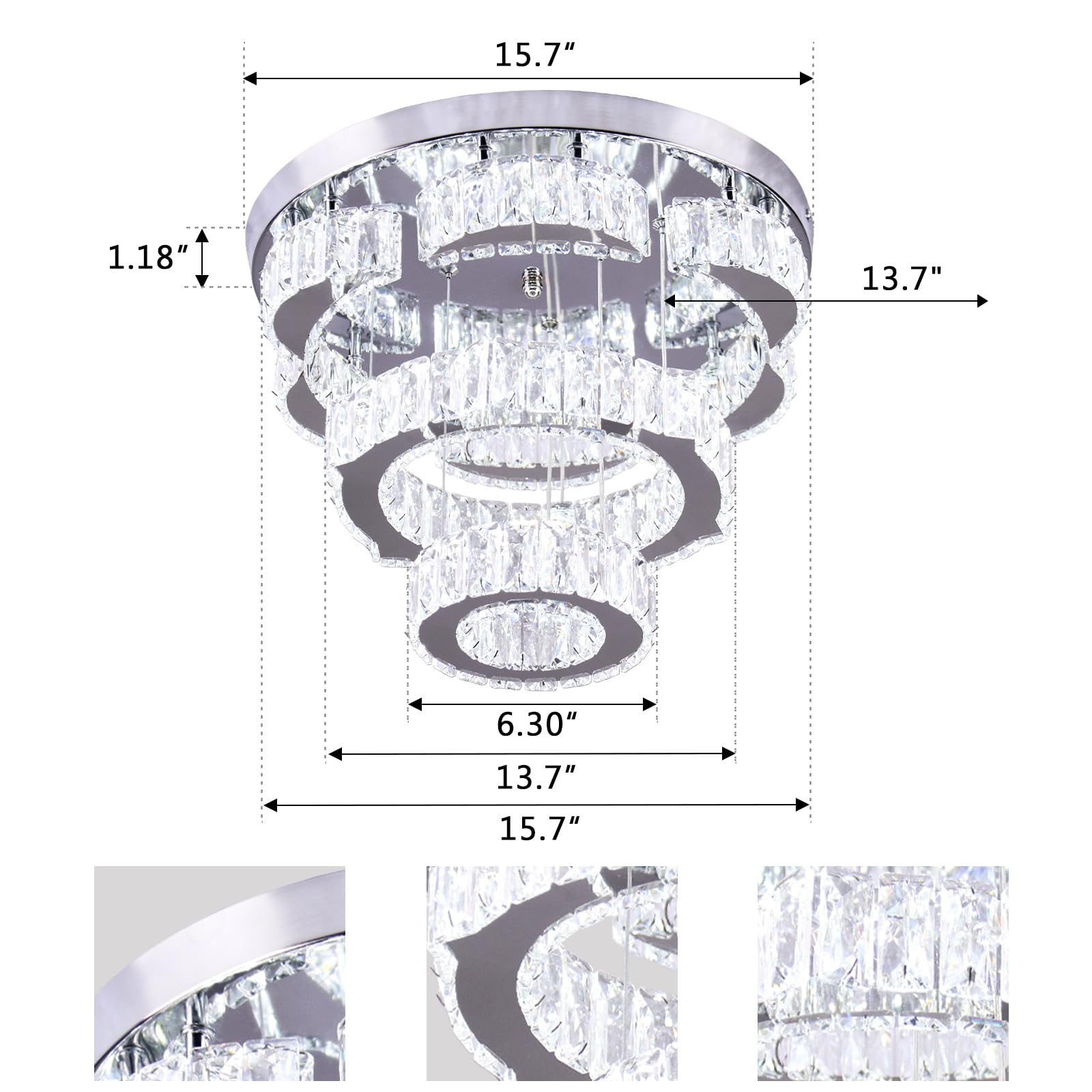 Xychfantligh 15.7'' Modern Crystal Chandelier 2 Rings Round Flush Mount Ceiling Light Flower Led Dimmable Chandeliers For Bedroo