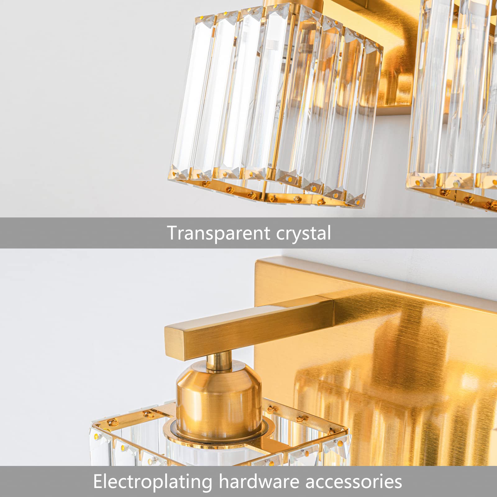 FDPBY Modern Wall Light, 5-Light Crystal Vanity Fixture, Gold Brushed Brass Finish, Model JW-002