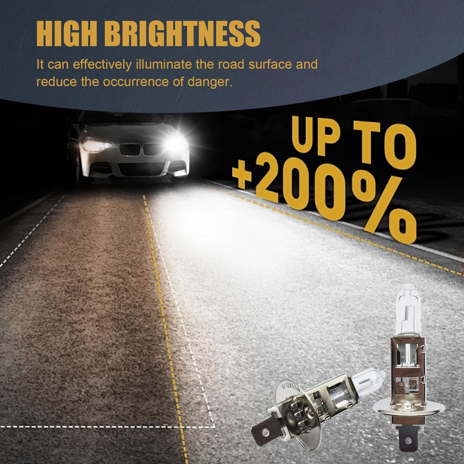 gunhunt Halogen Bulbs H1-55W, 12V Quartz Lamp, Ultra-bright Low/High Beam, 2 PCS, Warm White Light