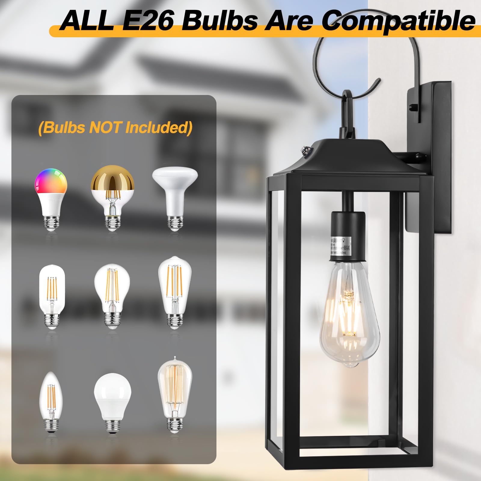 Yolsunes 19&quot; Black Dusk To Dawn Outdoor Wall Lantern, Waterproof Modern Farmhouse Sconce