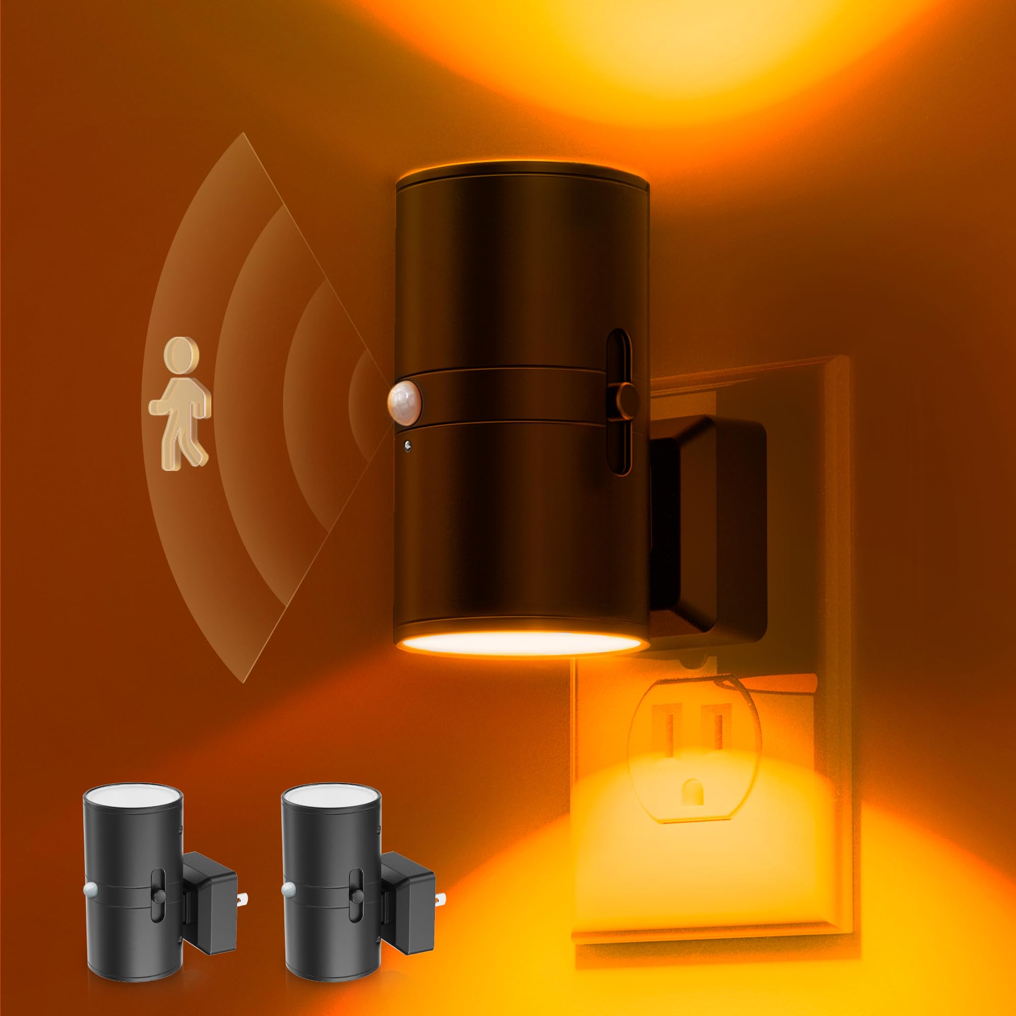 L LOHAS LED Motion Sensor Night Light, Amber Night Light, [2 Pack] Motion Activated Night Light, Dimmable Night Light, Yellow Ni