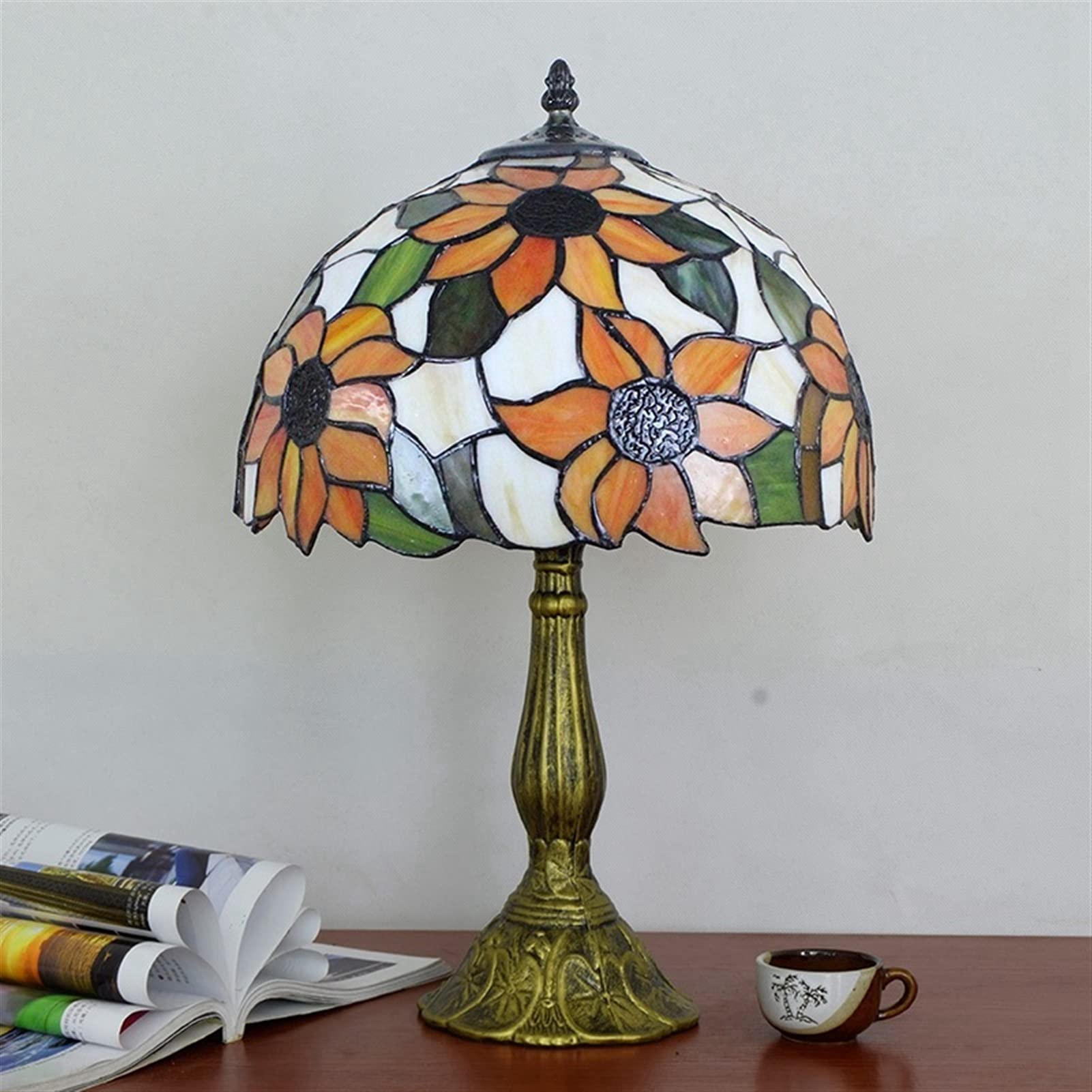 Blivuself Tiffany Lamp Stained Glass Lamp Sunflower Yellow Bedroom Table Lamp Reading Desk Light For Bedside Living Room Office