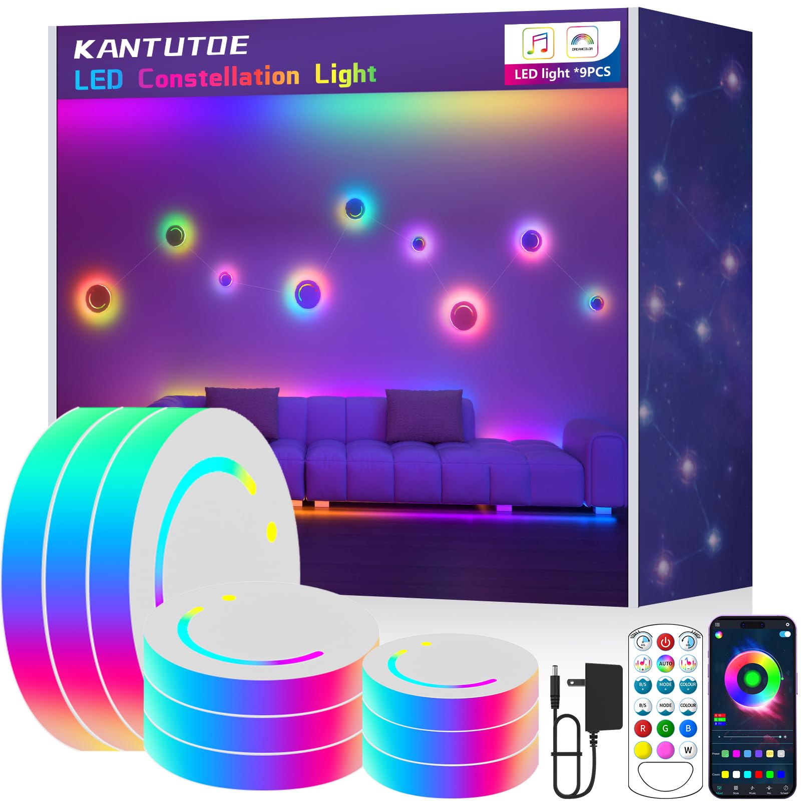 KANTUTOE LED Wall Lights, Customizable RGB Constellation Light, App & Remote Control, Model K-XZD-1