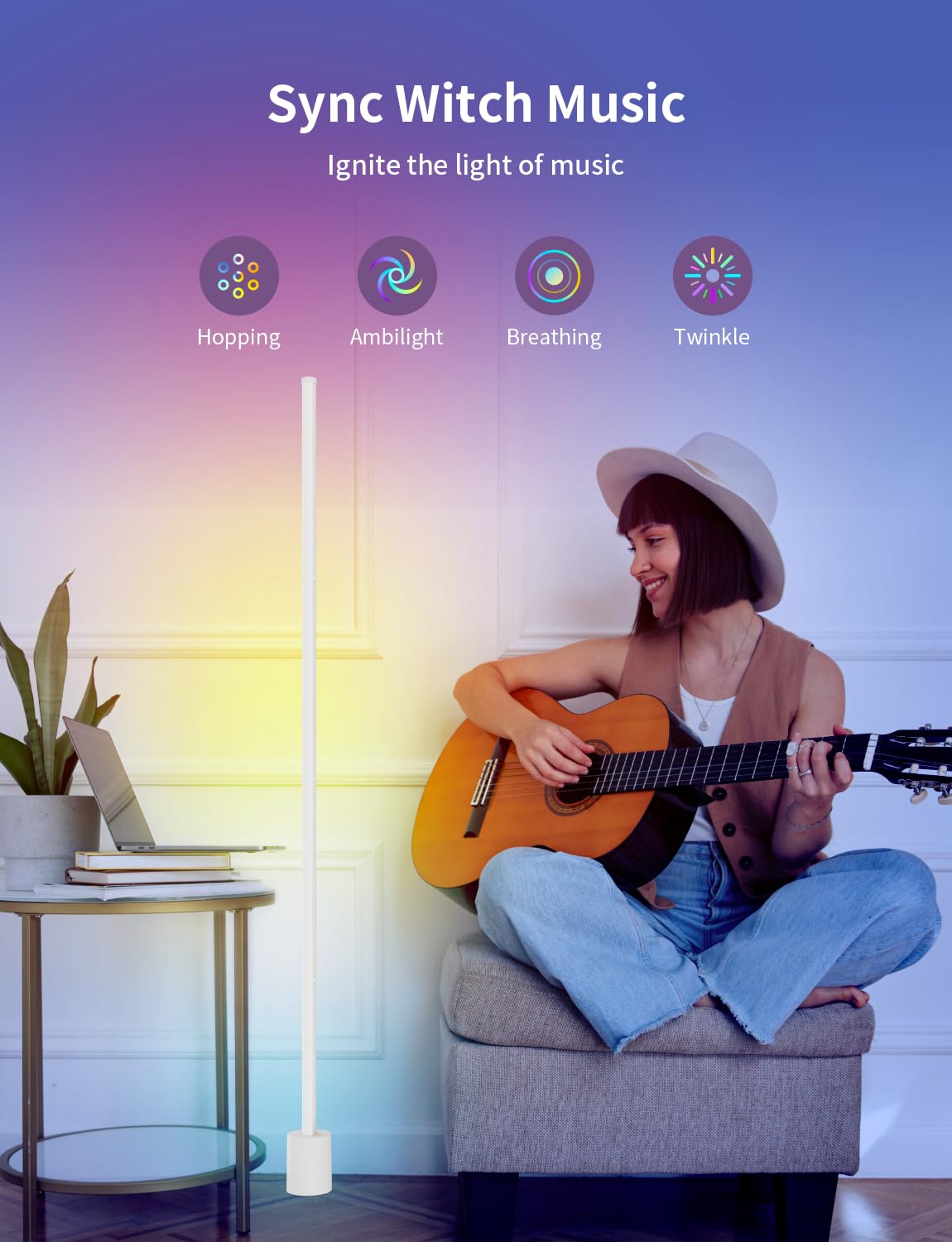 Ailofy Smart Corner Floor Lamp - LED, Alexa Control, 16 Million Colors, Music Sync, RGBWFL, White