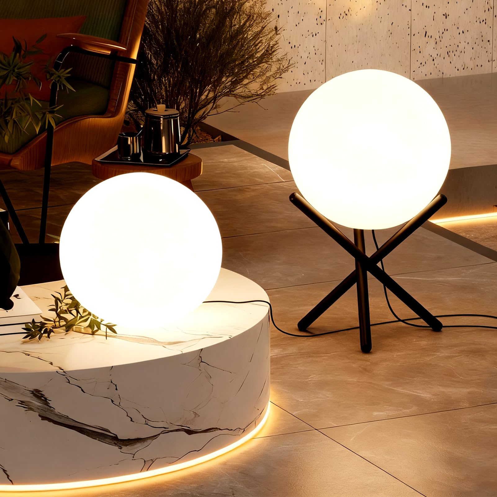 Lightdot Outdoor Floor Lamp, 12-Inch LED Ball Light with Milky White Waterproof Shade - 10W 3000K Corn Globe Floor Lamps with St