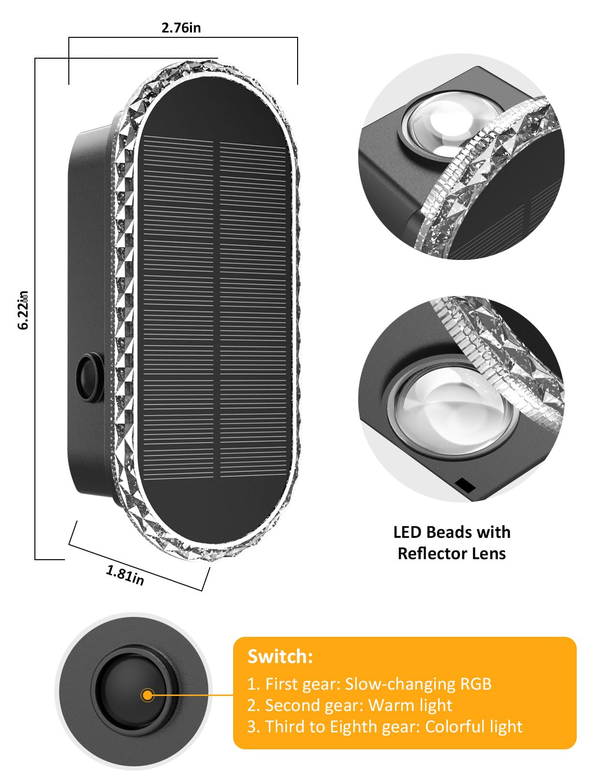 BlueYang Solar Fence Lights - 8 Modes, Waterproof, 6PK, Warm White & RGB, Dual-Head, Outdoor Lighting for Yard, Deck, Garden