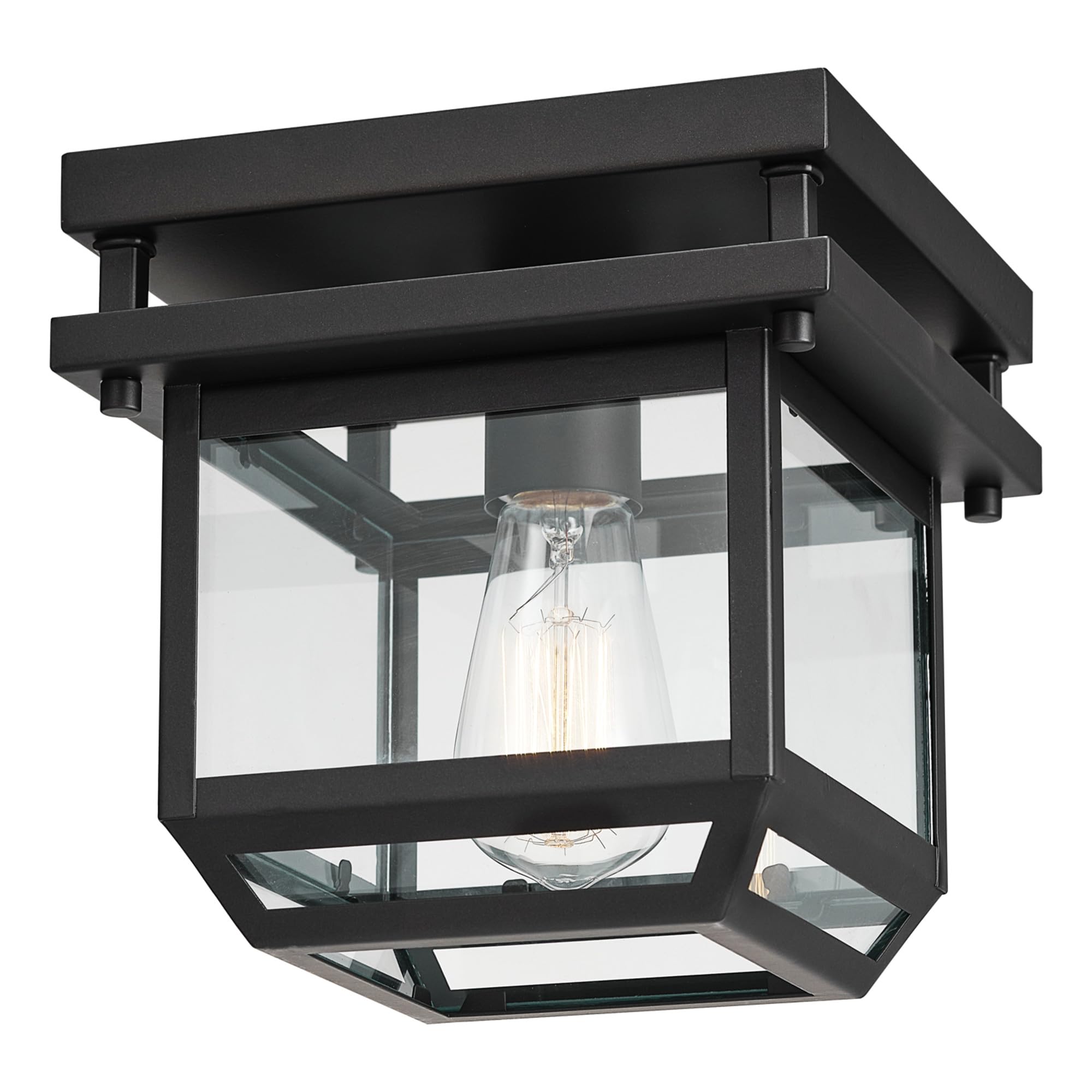 Globe Electric Sorrell 1-Light Outdoor Flush Mount Ceiling Light, Dark Bronze, Clear Glass Shade, Model 44779