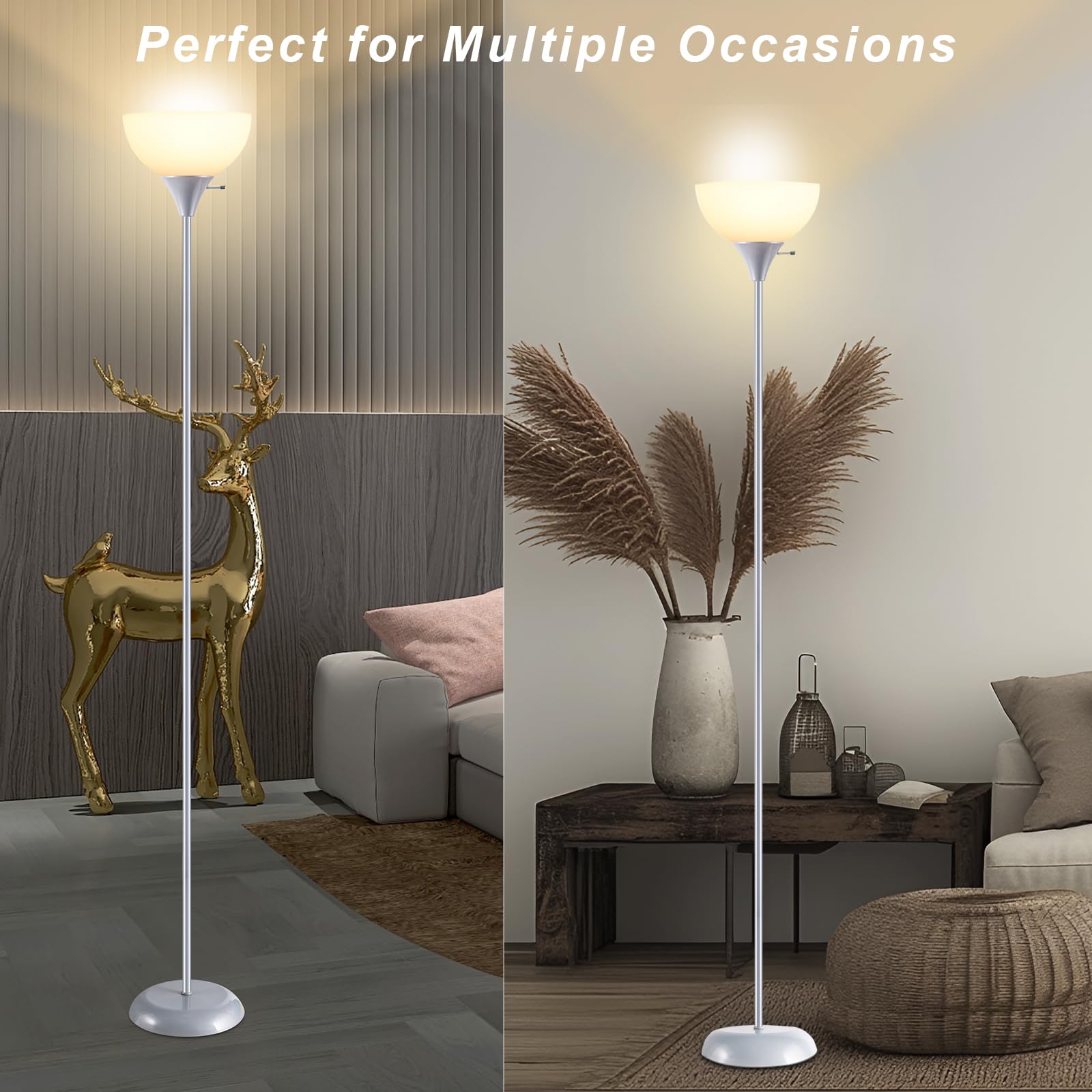 RISLG Modern Floor Lamp, Gray Metal, 3 Brightness Levels, E26 Socket, 70.8in Tall, Model RG00301