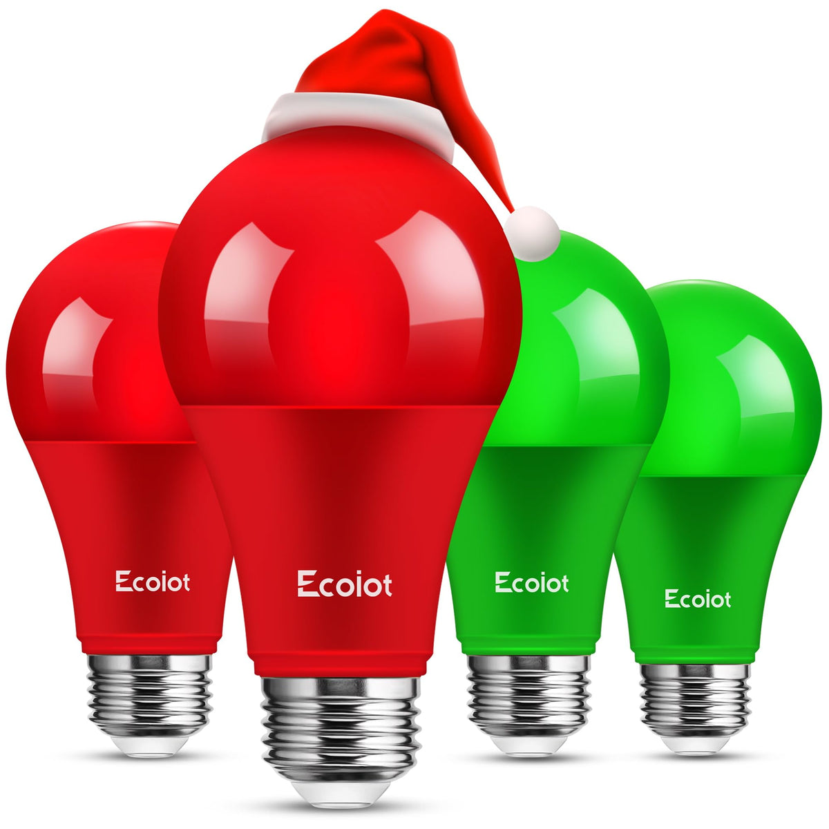 Ecoiot Red And Green Light Bulbs, Outdoor 4 Pack, 9W (60W Equivalent), 120V E26 Base A19 Led Christmas Light Bulb, Colored Bulb,