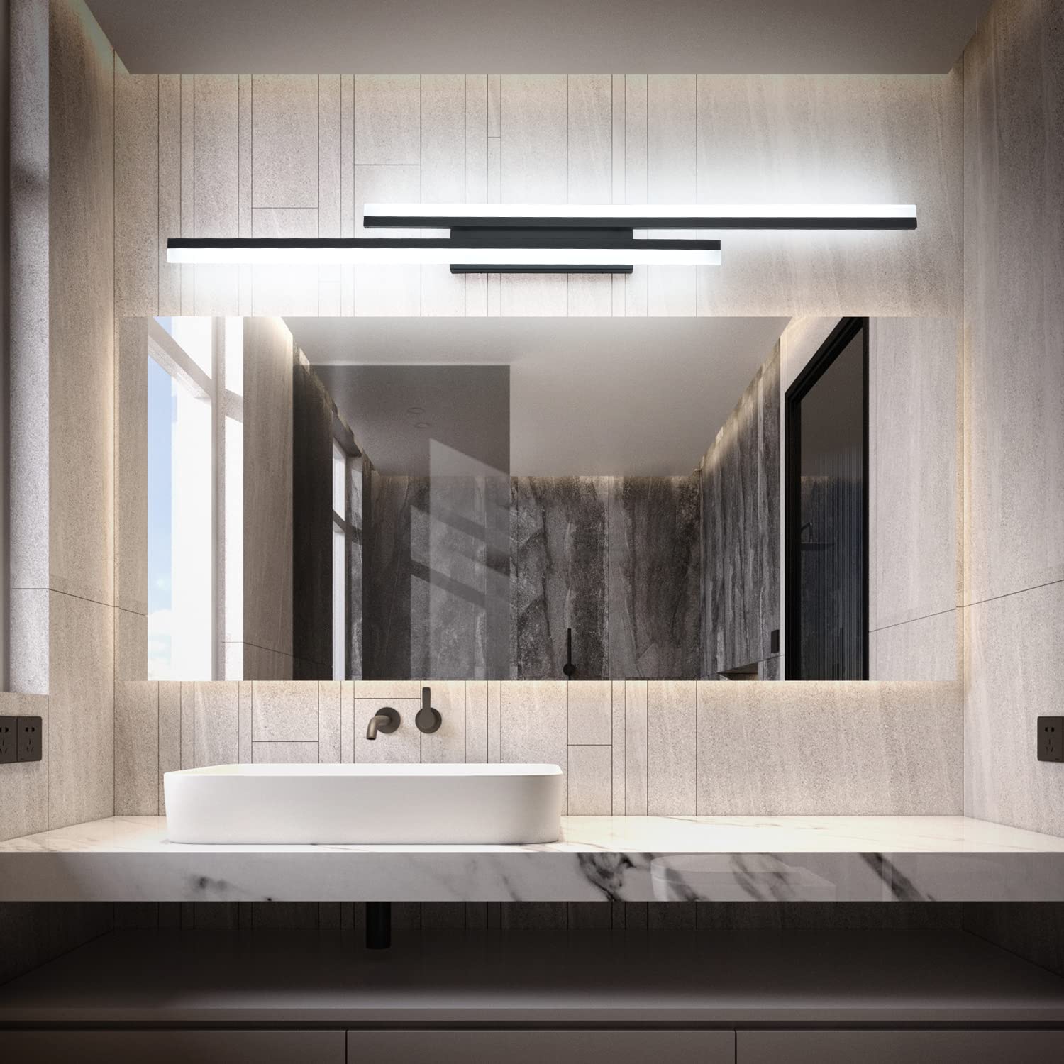 PRESDE 48" Black Metal Bathroom Vanity Light Fixture - Modern LED Over Mirror Lighting (Cold White 6000K) Model 6660-1220mm-BK-ND