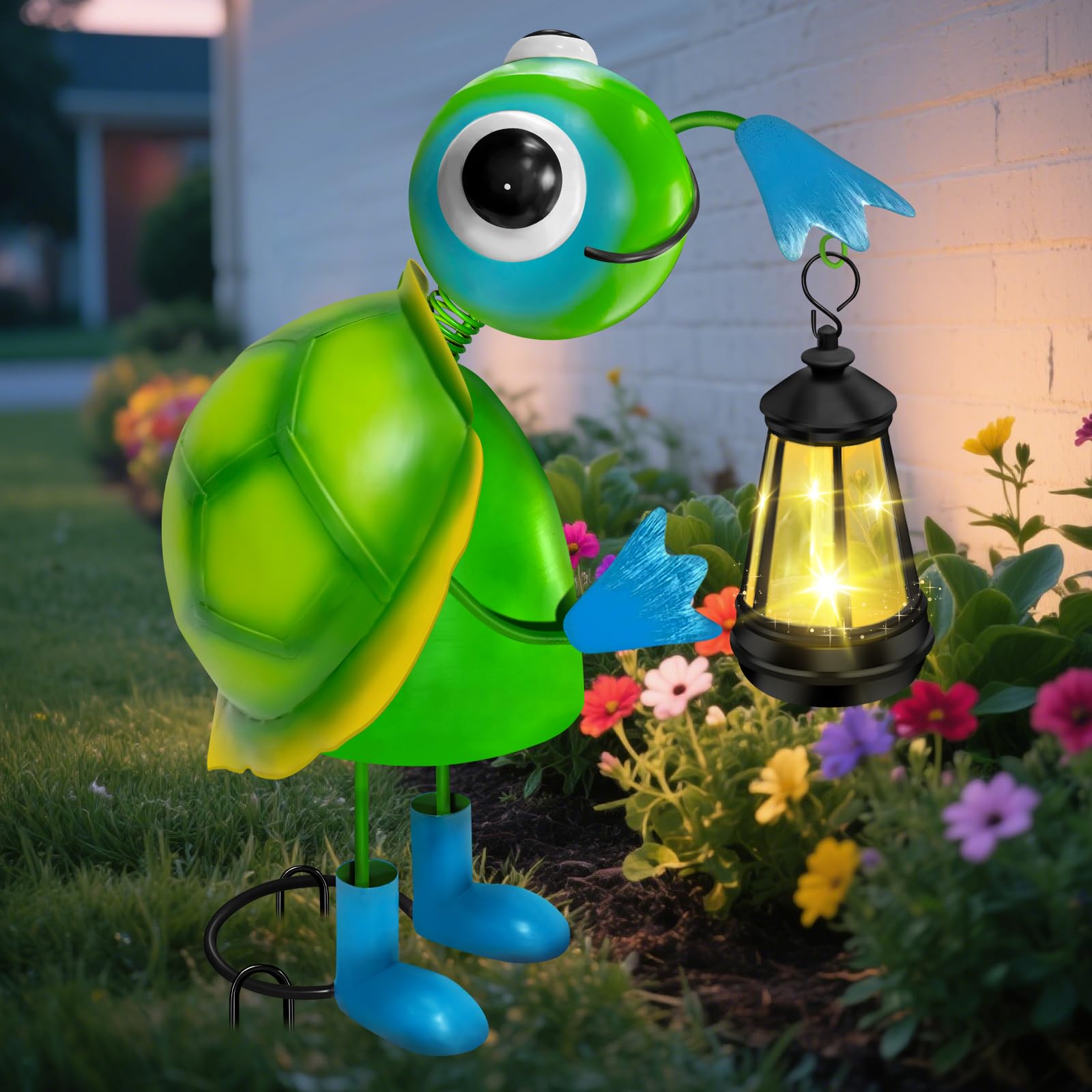 EDOF Solar Garden Lights Turtle Statue, 13.78in Metal Decor, Green Lantern for Porch, Yard Art, Birthday Gifts for Women Mom