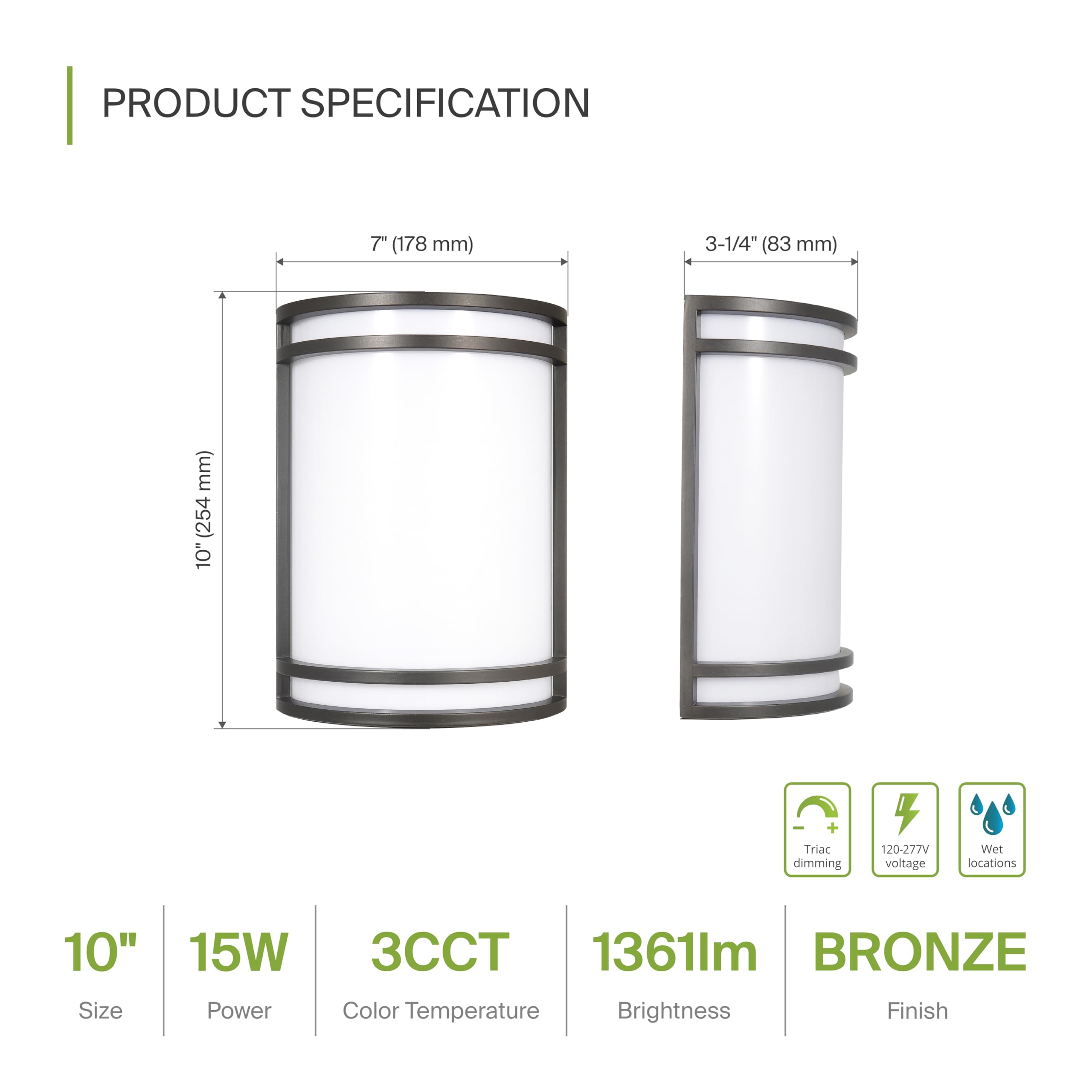 ASD 10 Inch LED Wall Mount Light Fixture - Adjustable Dimmable Outdoor/Indoor Sconce - Oil Rubbed Bronze - ETL Certified