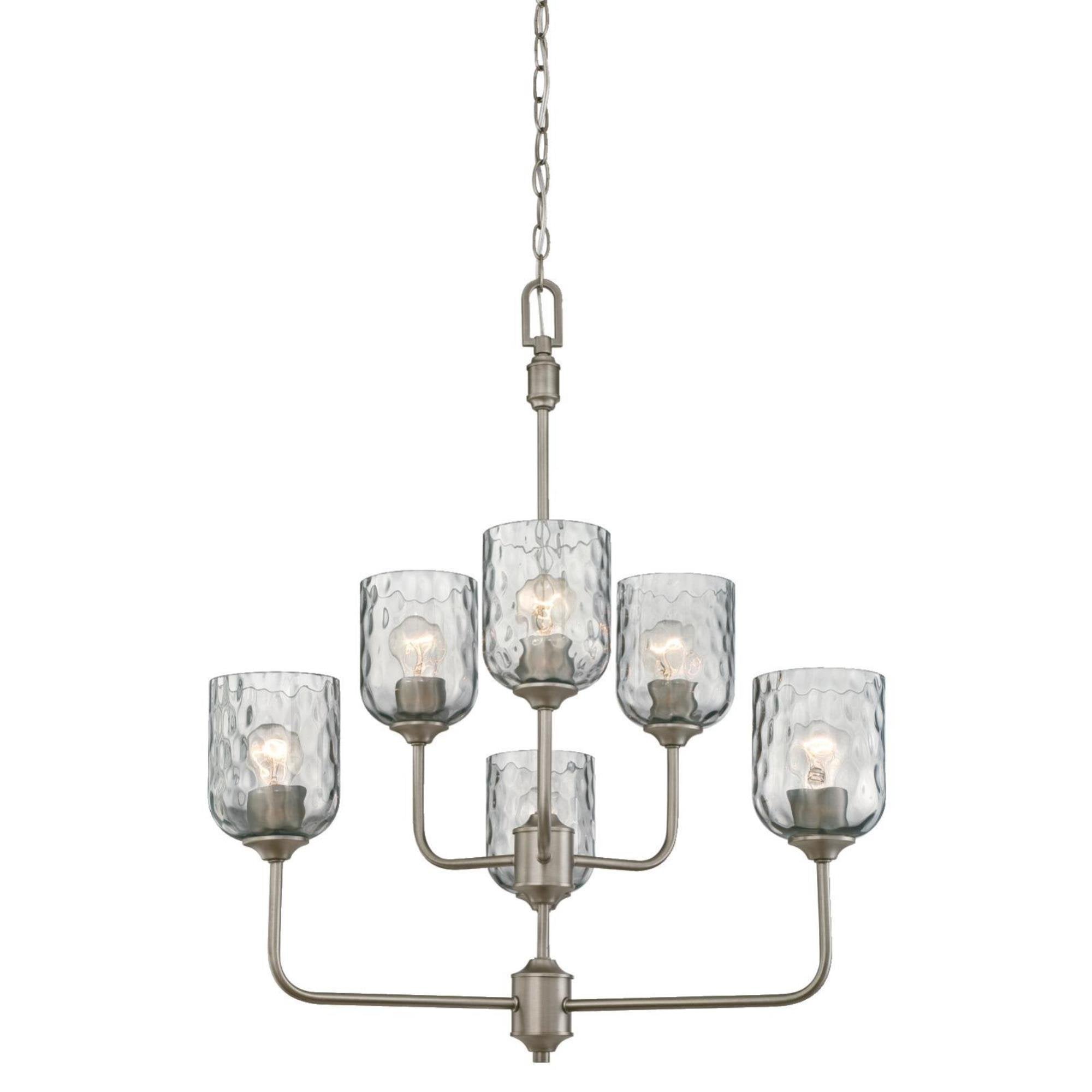 Westinghouse Six-Light Indoor Chandelier, Dark Pewter Finish, Smoke Grey Hammered Glass, Model 6326300, 6 Light