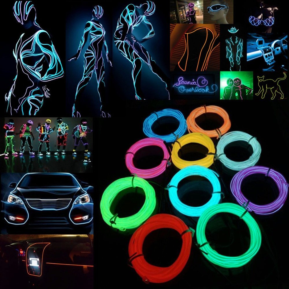 Jiguoor El Wire Battery Pack 16.4Ft / 5M Bright Neon Light Strip 360° Illumination Neon Tube Rope Lights For Diy, Festival, Party Decoration, Pub, Halloween, Chrismas (16.4Ft / 5M, Fluorescent Green)