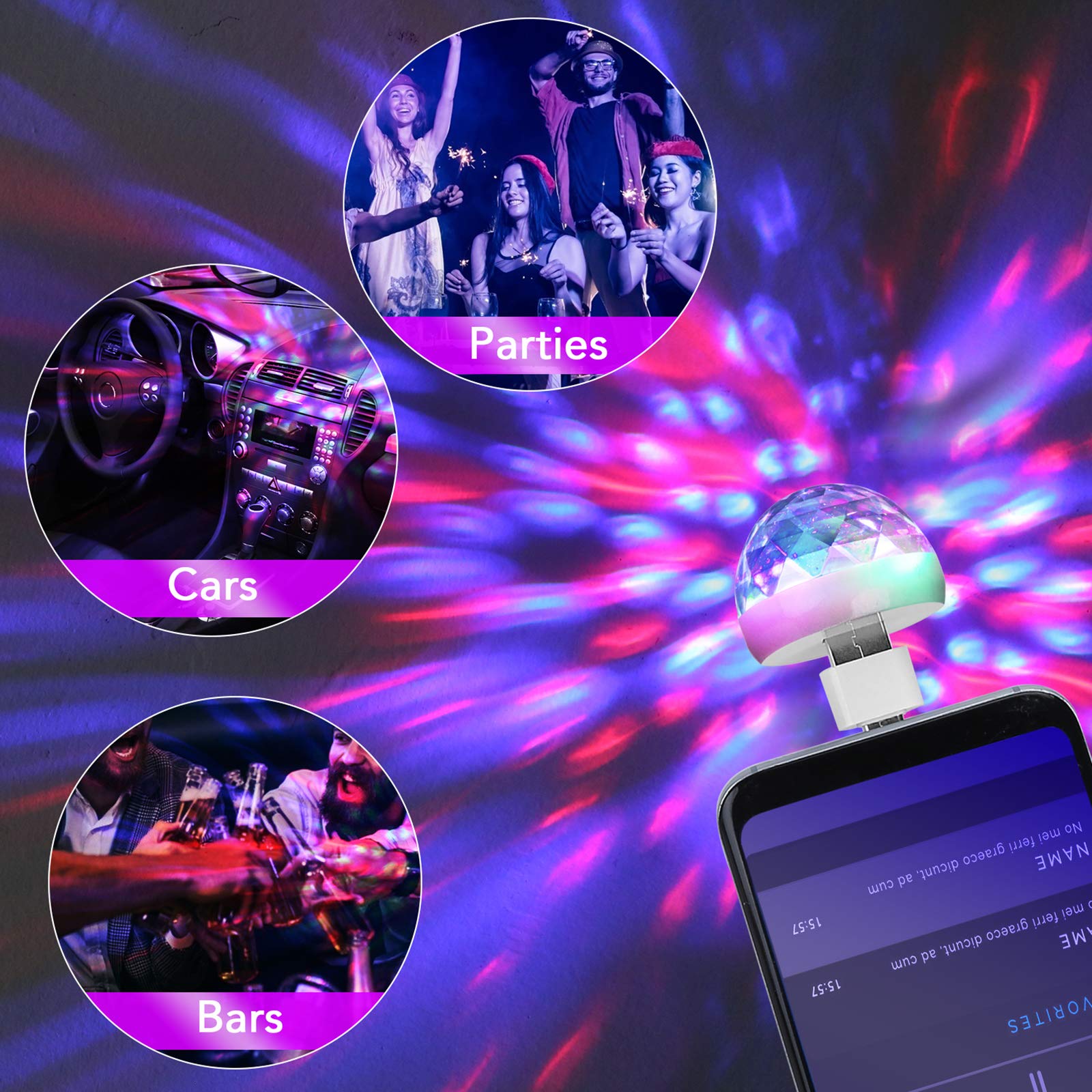 Lmaytech USB Mini Disco Ball Party Lights, Sound Activated, Portable LED, Model D-40, 4 Packs