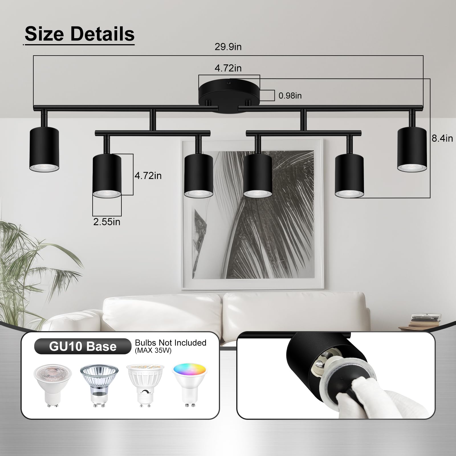 AUQUEE 6-Light Matte Black Track Lighting Fixtures, Rotatable LED Spot Lights for Kitchen/Hallway, Model AQC0661US