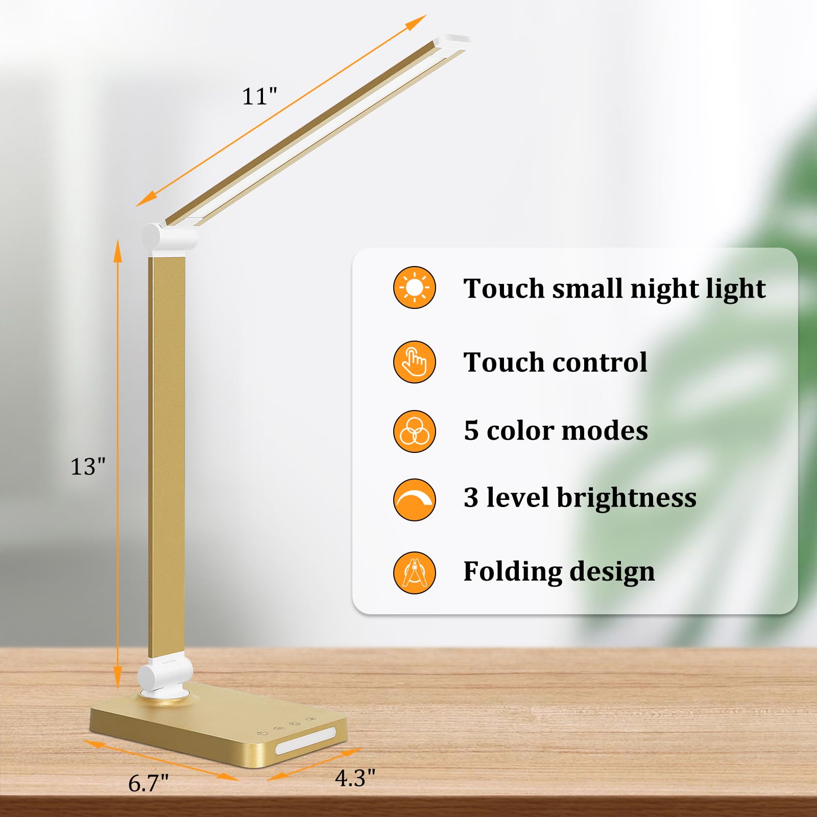 Led Desk Lamp With Usb Ports,Touch Desk Lamps For Home Office With 5 Color Modes,3 Brightness Desk Light With Small Night Light,