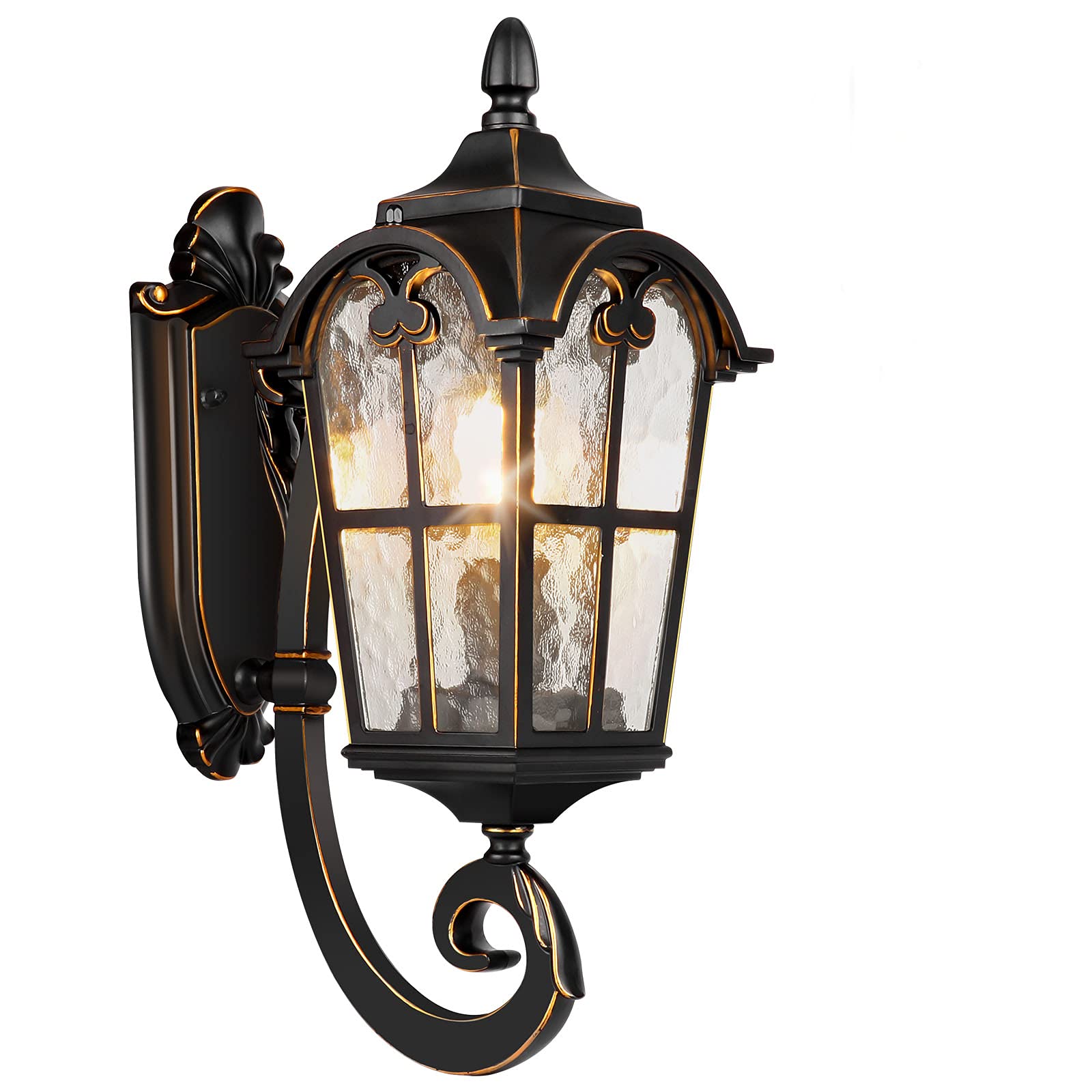PARTPHONER Outdoor Wall Light Fixture - Black Roman Waterproof Sconce, 17.71in H, Glass Shade, Model PA1143