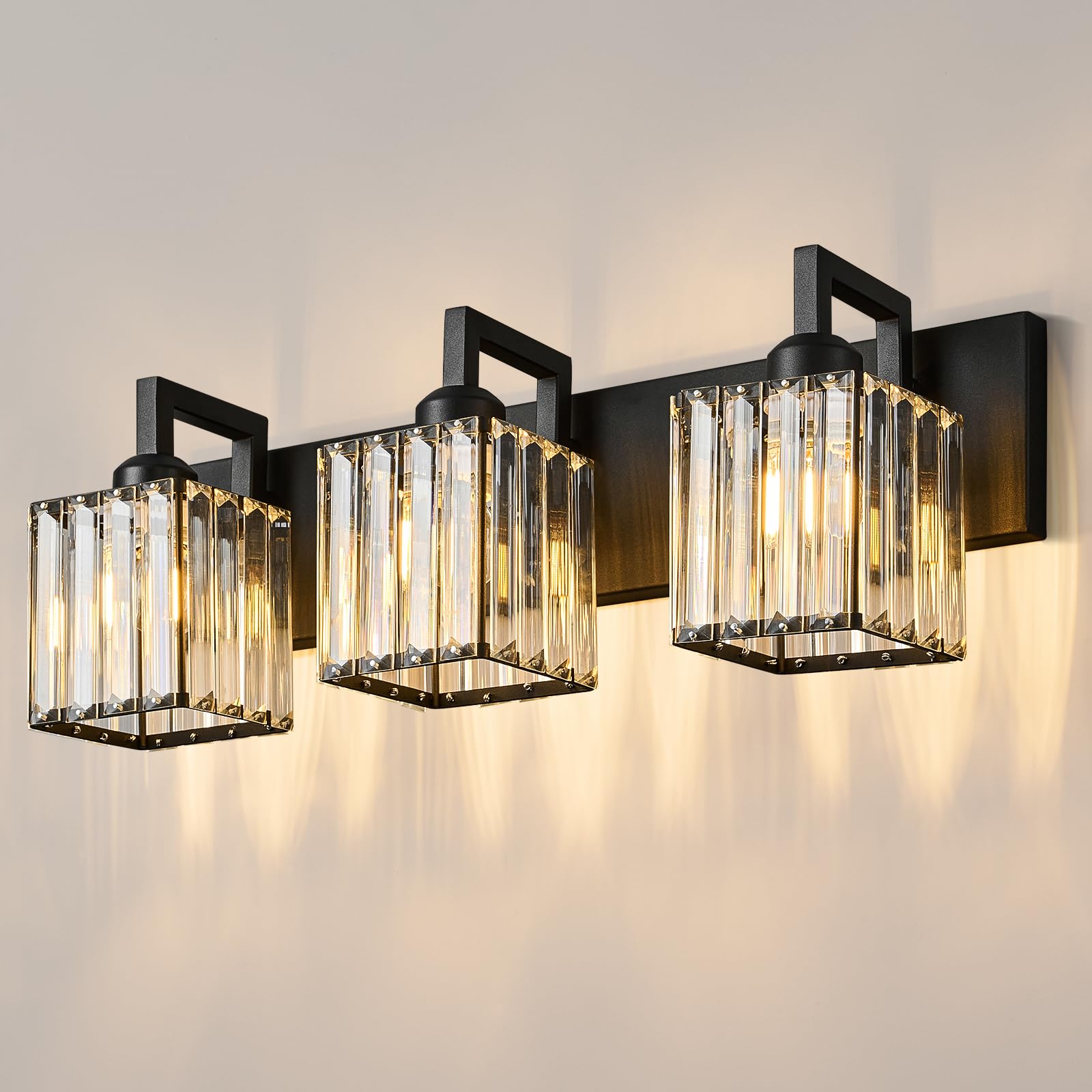 Fdpby Modern Bathroom Vanity Light 3-Lights Black Crystal Wall Lamp Bathroom Modern Crystal Vanity Lighting