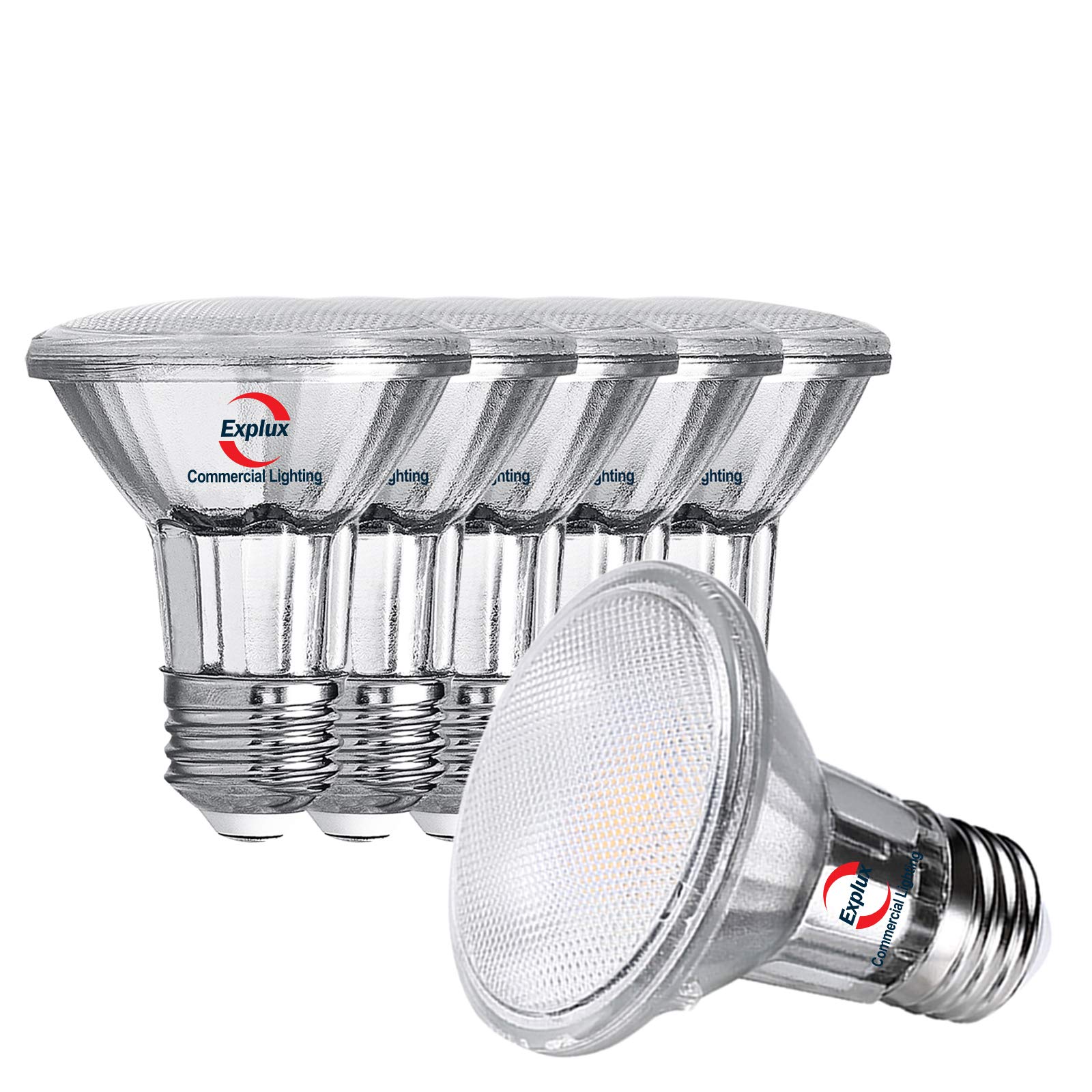 Explux Commercial-Grade LED PAR20 Flood Light Bulbs, 60W Equivalent, Dimmable, 600 Lumens, 6-Pack, Soft White 2700K, Glass