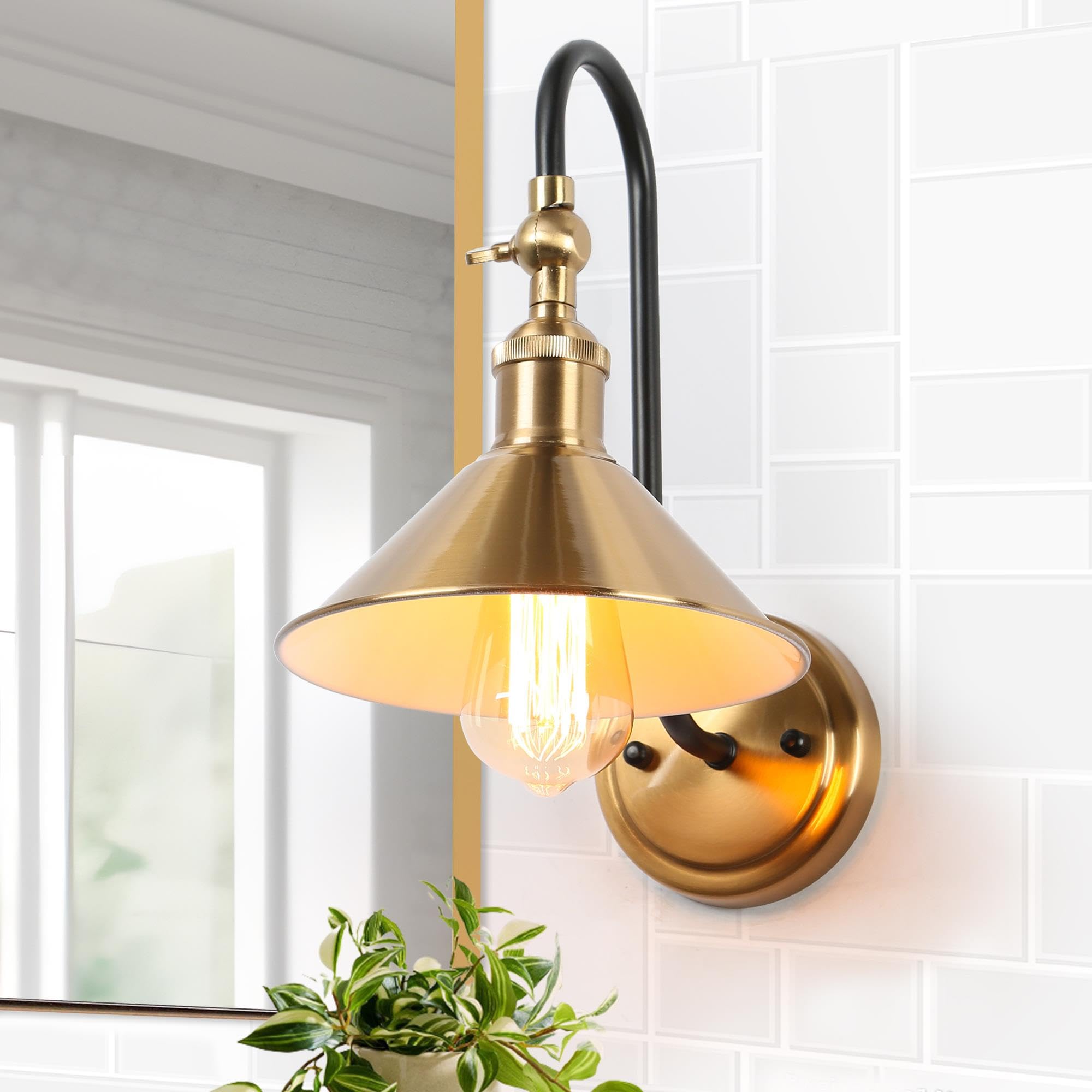 classy leaves Gold and Black Wall Sconces, Modern Adjustable Sconces Wall Lighting, Indoor Wall Lights Gooseneck Wall Lamp for B