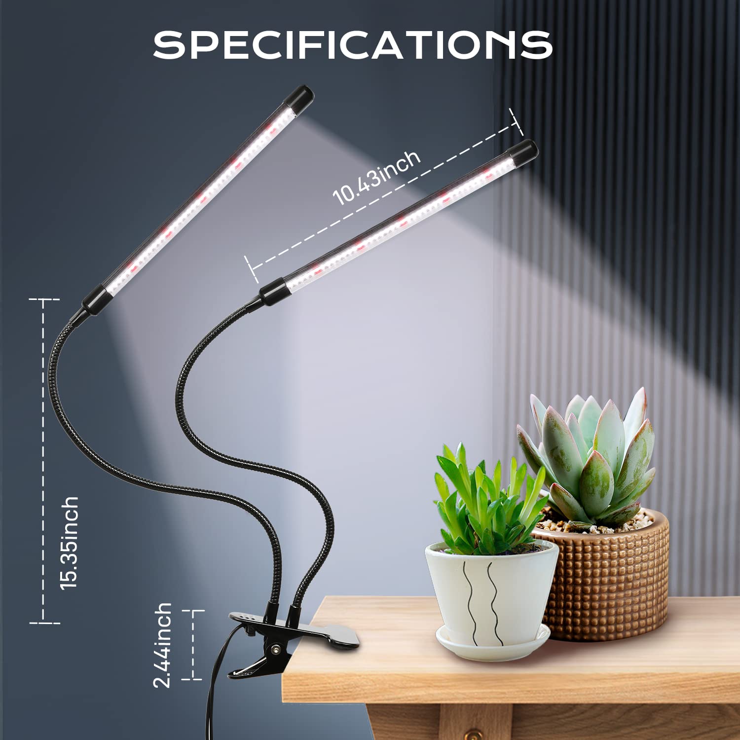 iPower LED Grow Light - Full Spectrum Plant Lamp, 2 Tubes, White, Adjustable Tripod, 3 Modes, 5 Dimmable Levels