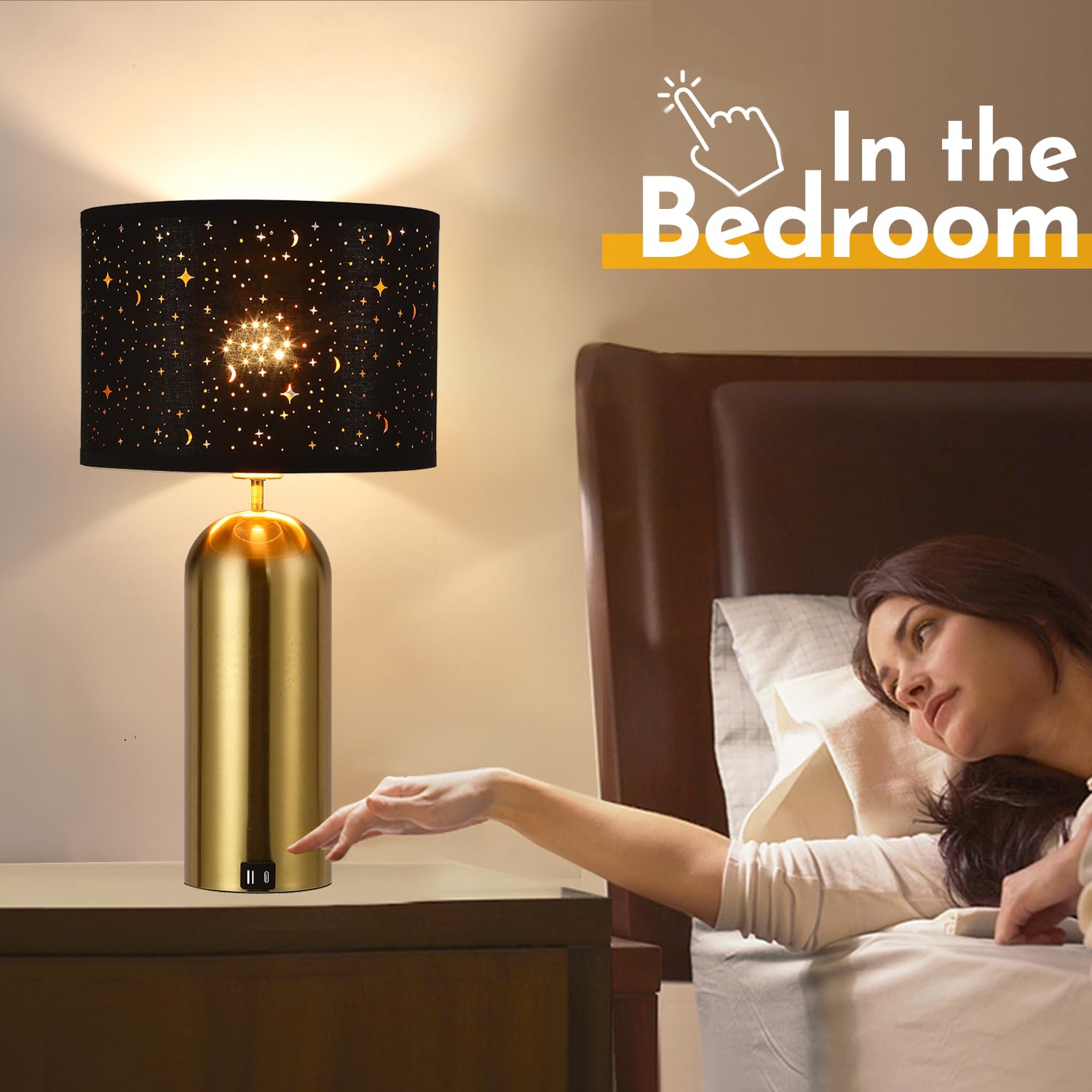 Touch Control Lamps Set Of 2 Gold Table Lamps 3-Way Dimmable With Usb A+C Ports Tall Modern End Table Lamps For Living Room Beds