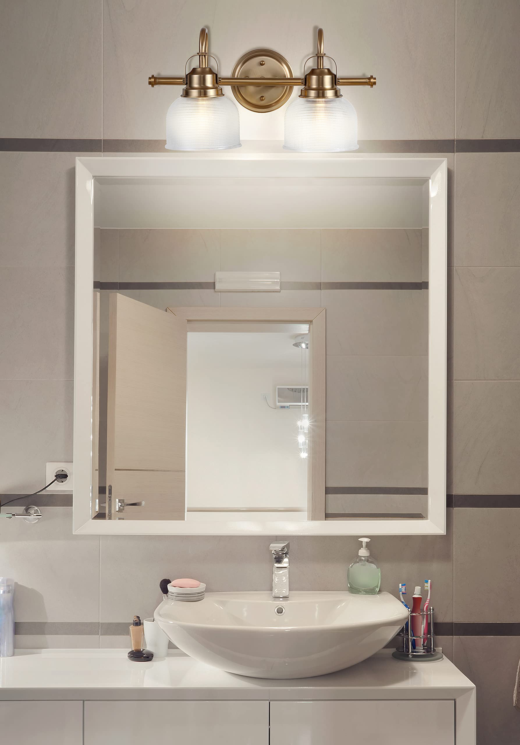 JONATHAN Y Virginia 2-Light LED Vanity Light Brass Gold Metal Glass JYL7408B