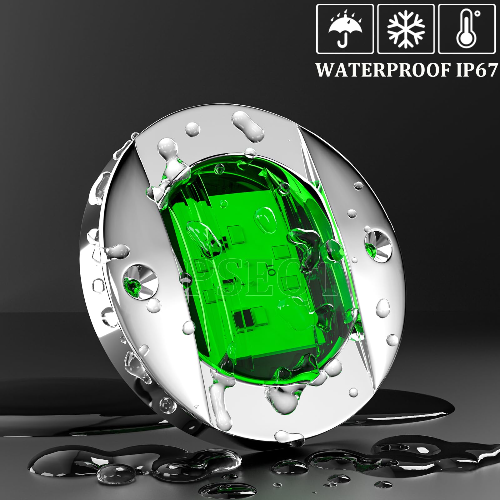 PSEQT 4Pcs Marine Boat Interior Lights Green LED Waterproof 12V Round Surface Mount w/ Green Lens, Model PSEQTSEGG4P