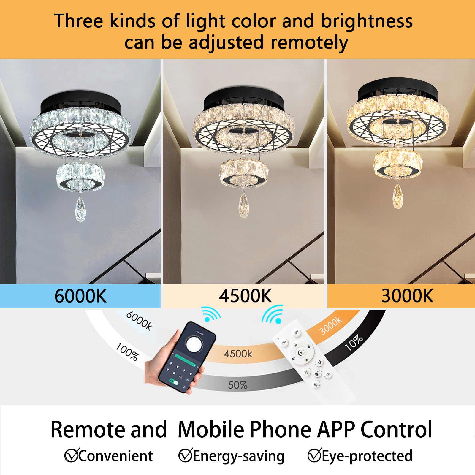 Haixiang Modern Flush Ceiling Chandelier Bedroom Light Fixtures Crystal Flat Sloping Ceiling Lights For Hallway Kitchen Dining R