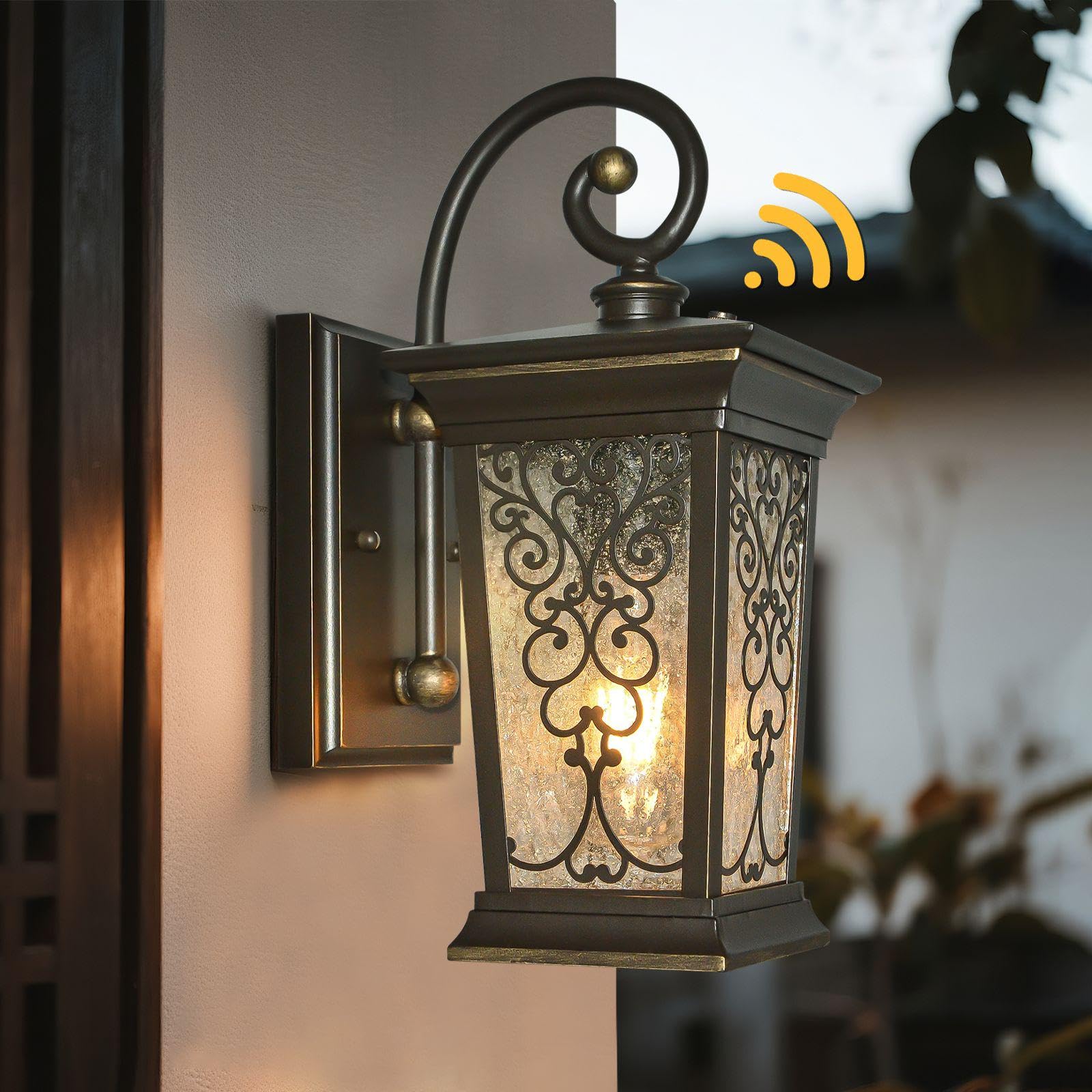 Alvime Dusk To Dawn Outdoor Wall Lights  14 Inch Oil Rubbed Bronze Exterior Lighting Fixtures  Porch Outside Wall Sconce For Entryway  Farmhouse  Front Door  Garage  E26 Base&Clear Seeded Glass