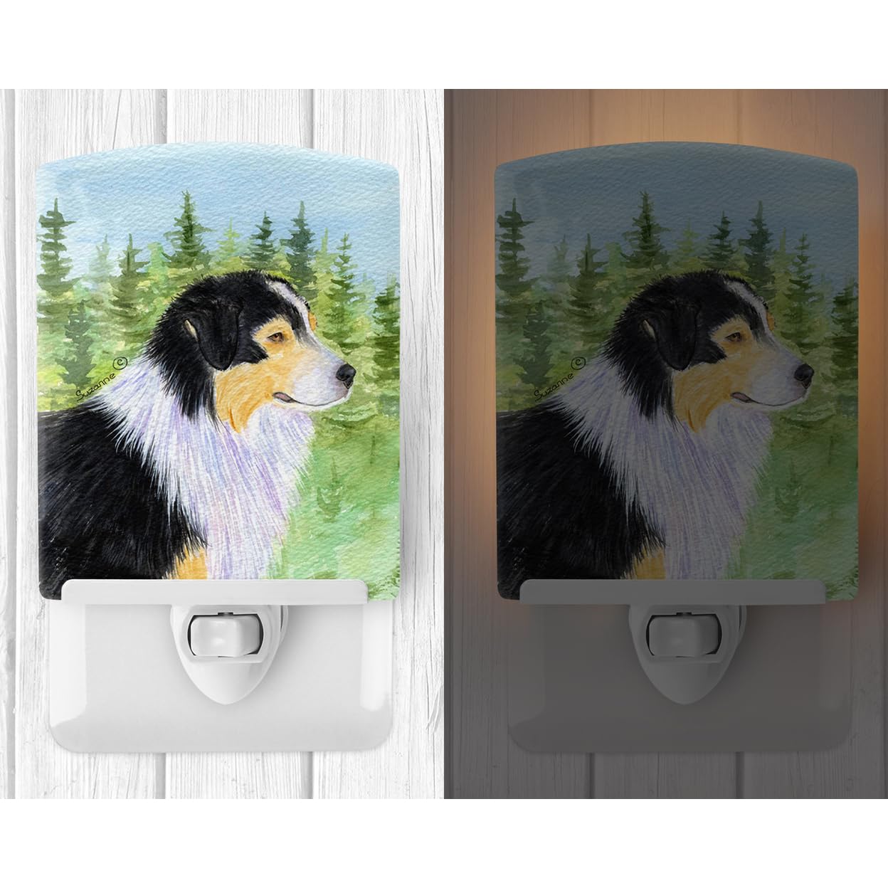 Caroline'S Treasures Ss8316Cnl Australian Shepherd Ceramic Night Light Compact, Ul-Certified, Ideal For Bedroom, Bathroom, Nursery, Hallway, Kitchen, 6X4X3, Multicolor